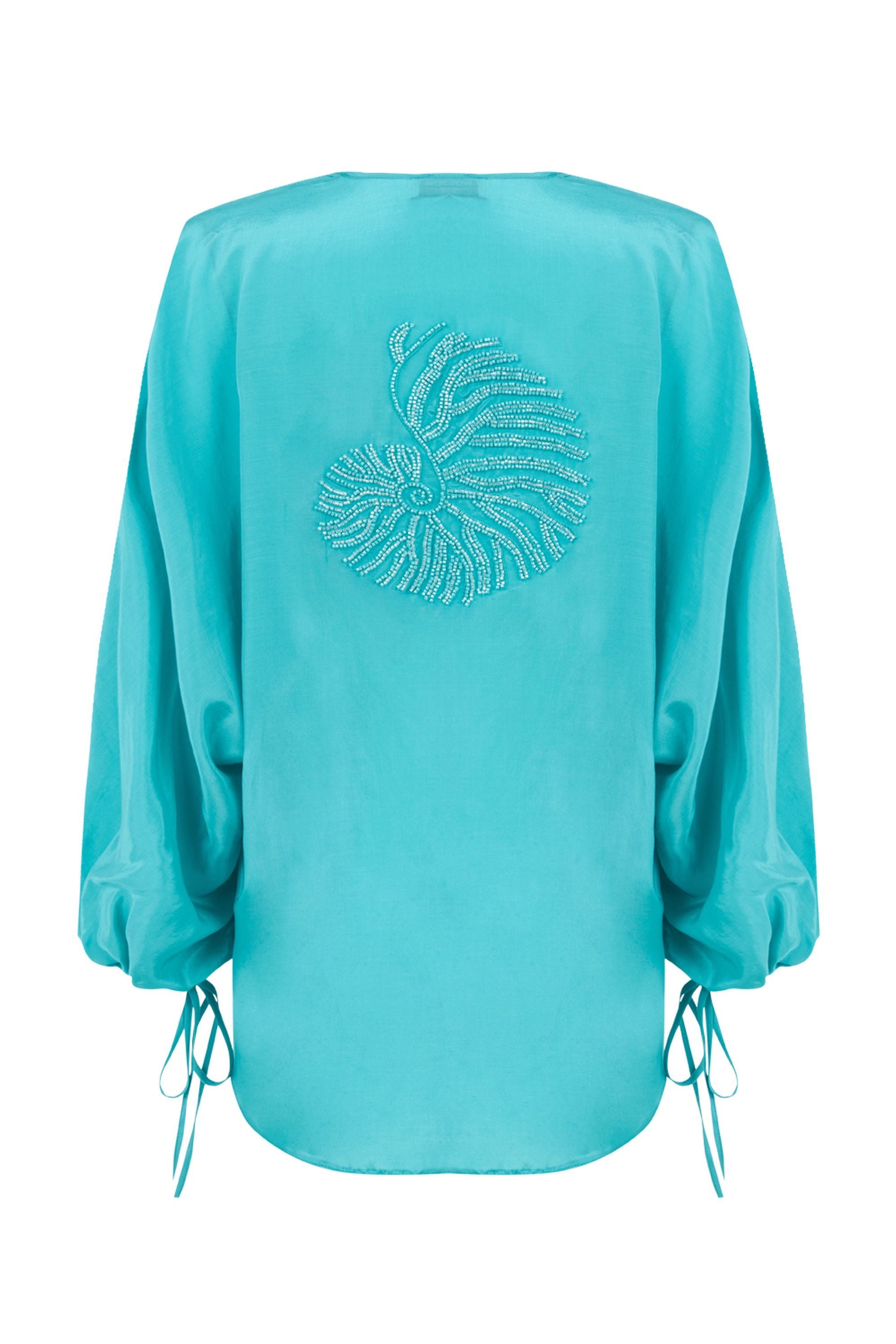 Turqoise Beaded Embroidered Shirt