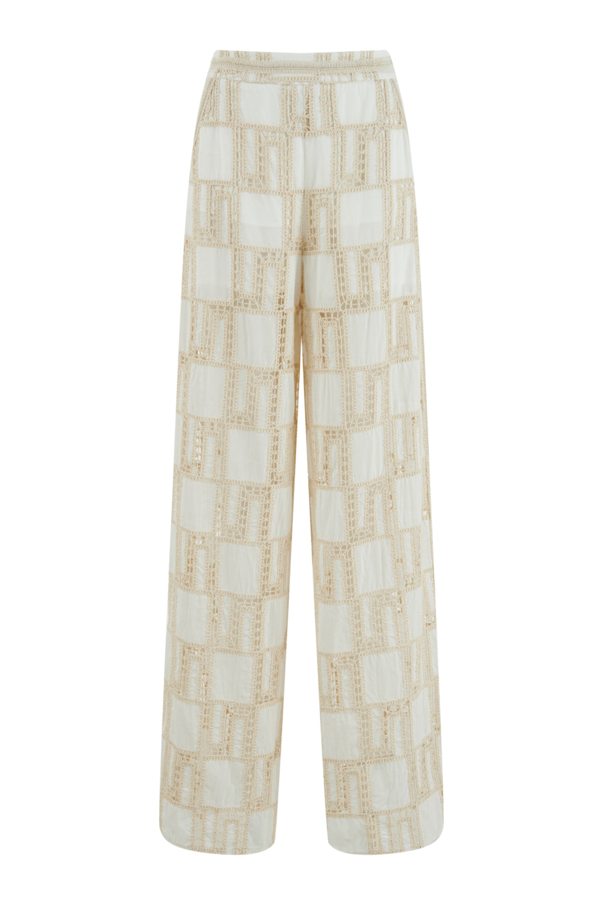 Ecru Embroidered Trousers