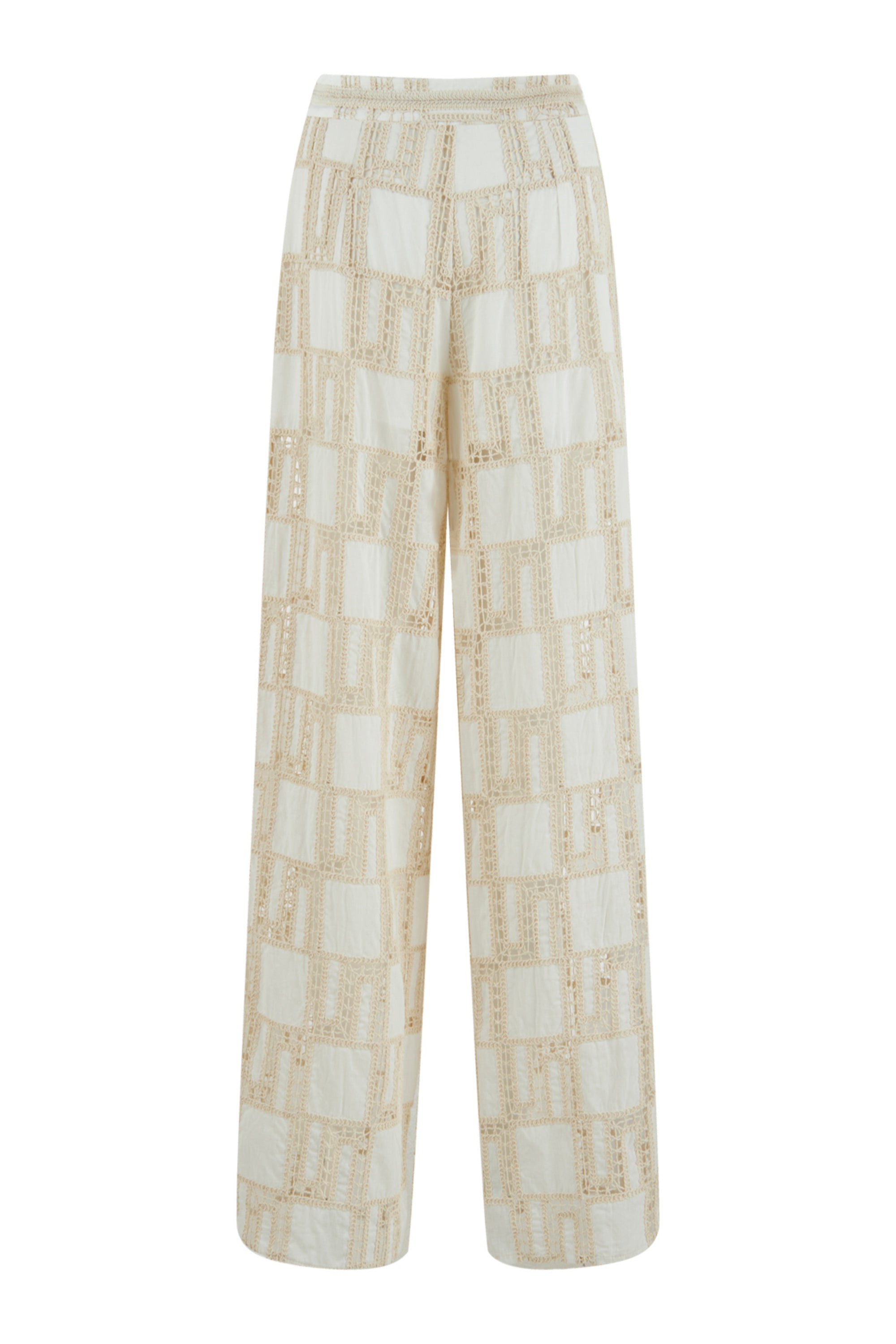 Ecru Embroidered Trousers