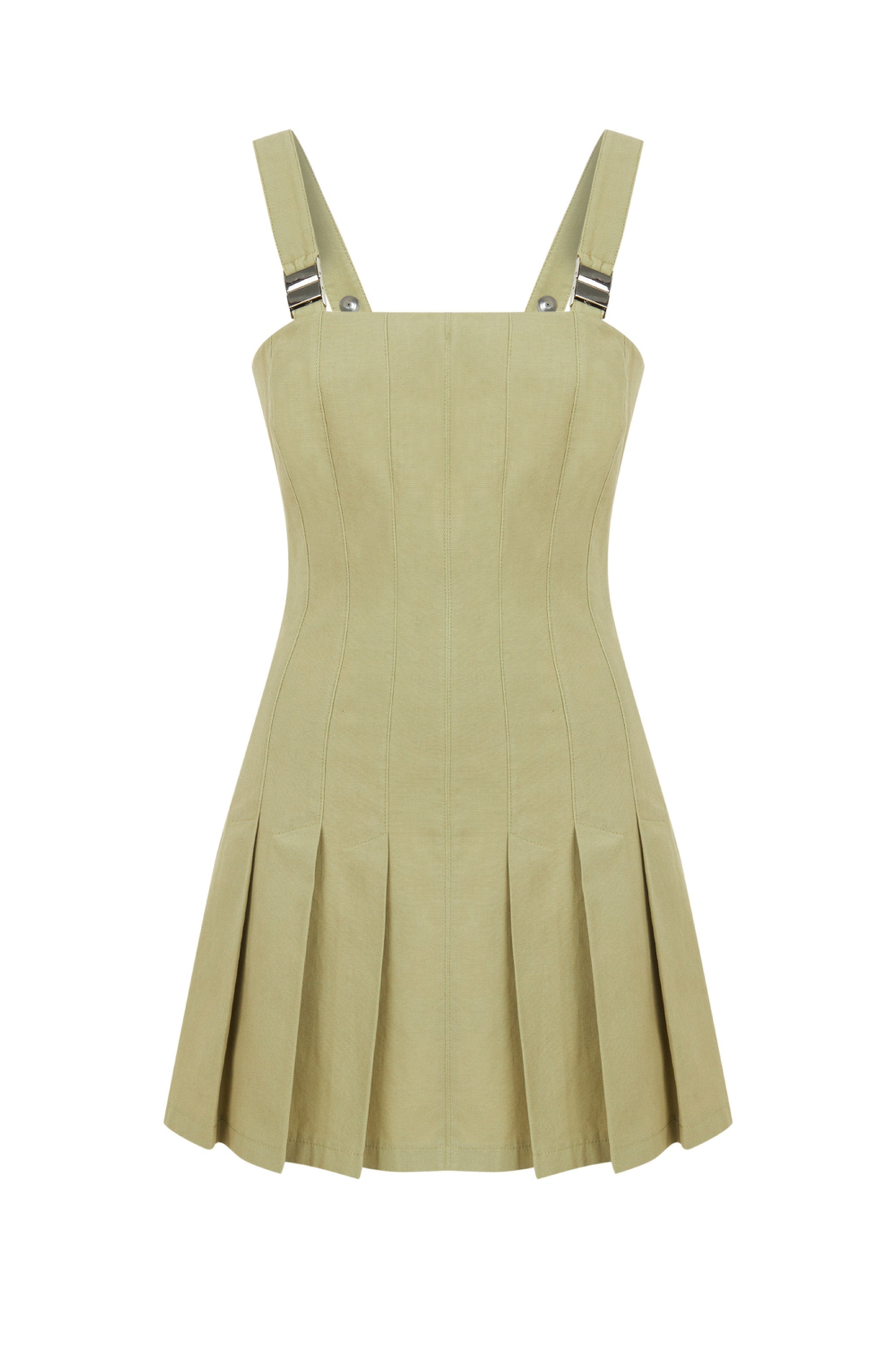 Olive Pleated Mini Dress