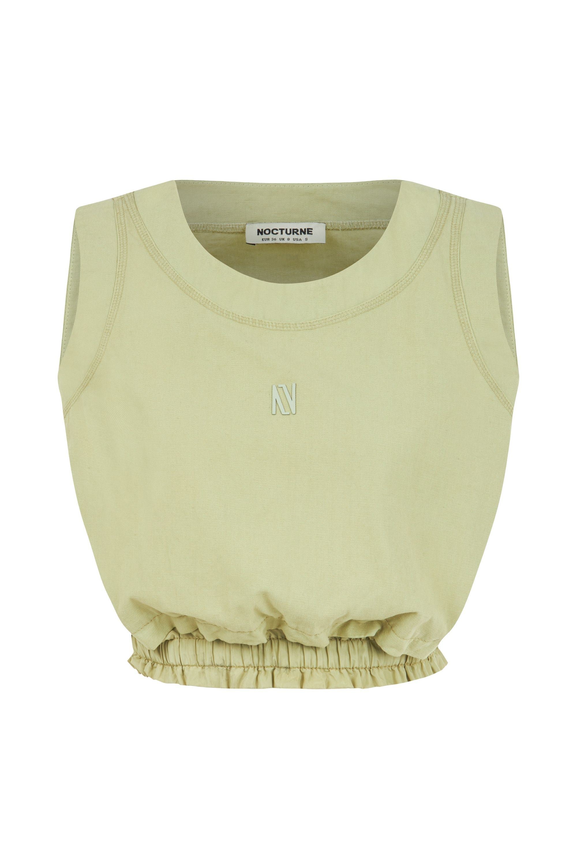 Olive Crop Top with Printed Detail