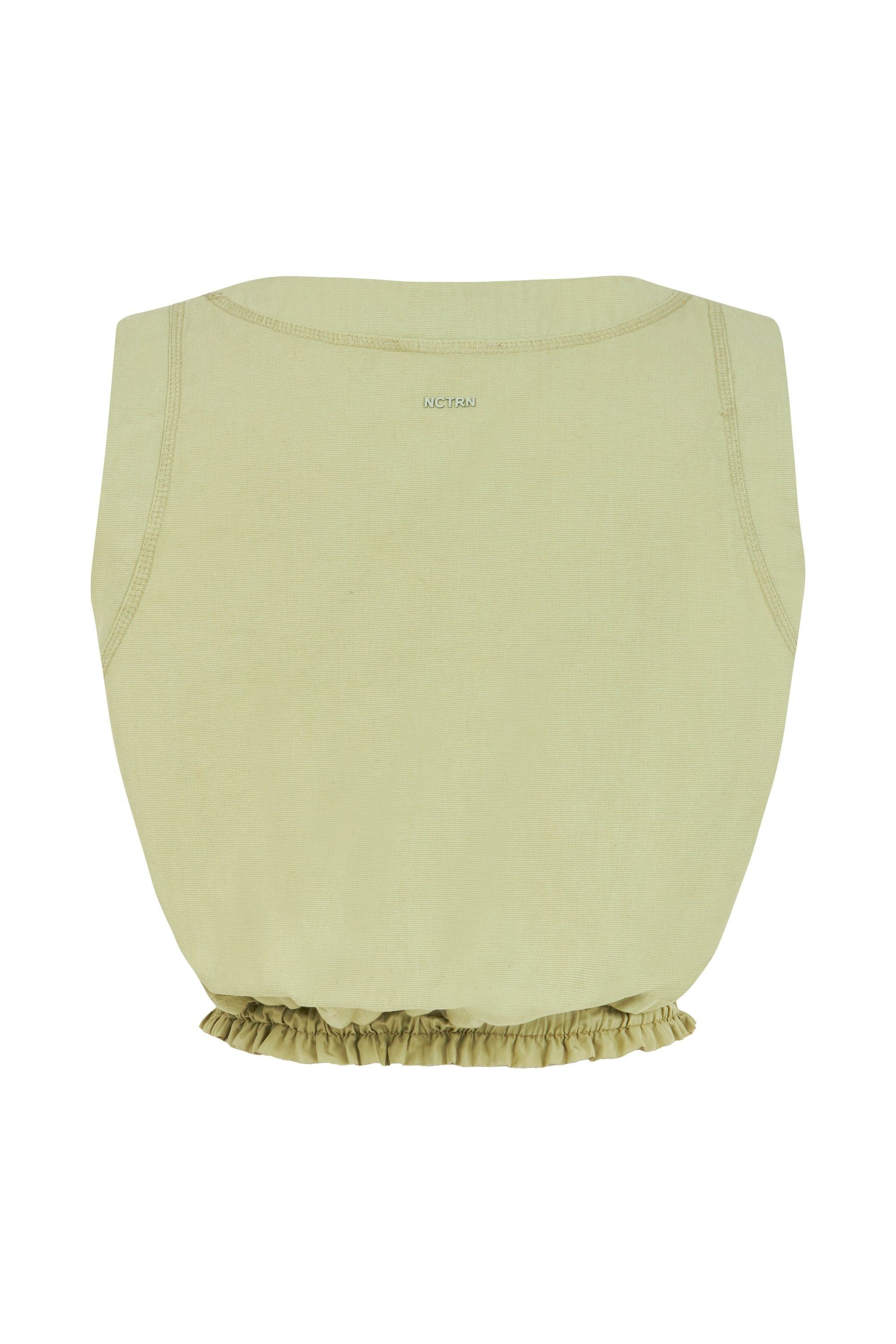 Olive Crop Top with Printed Detail