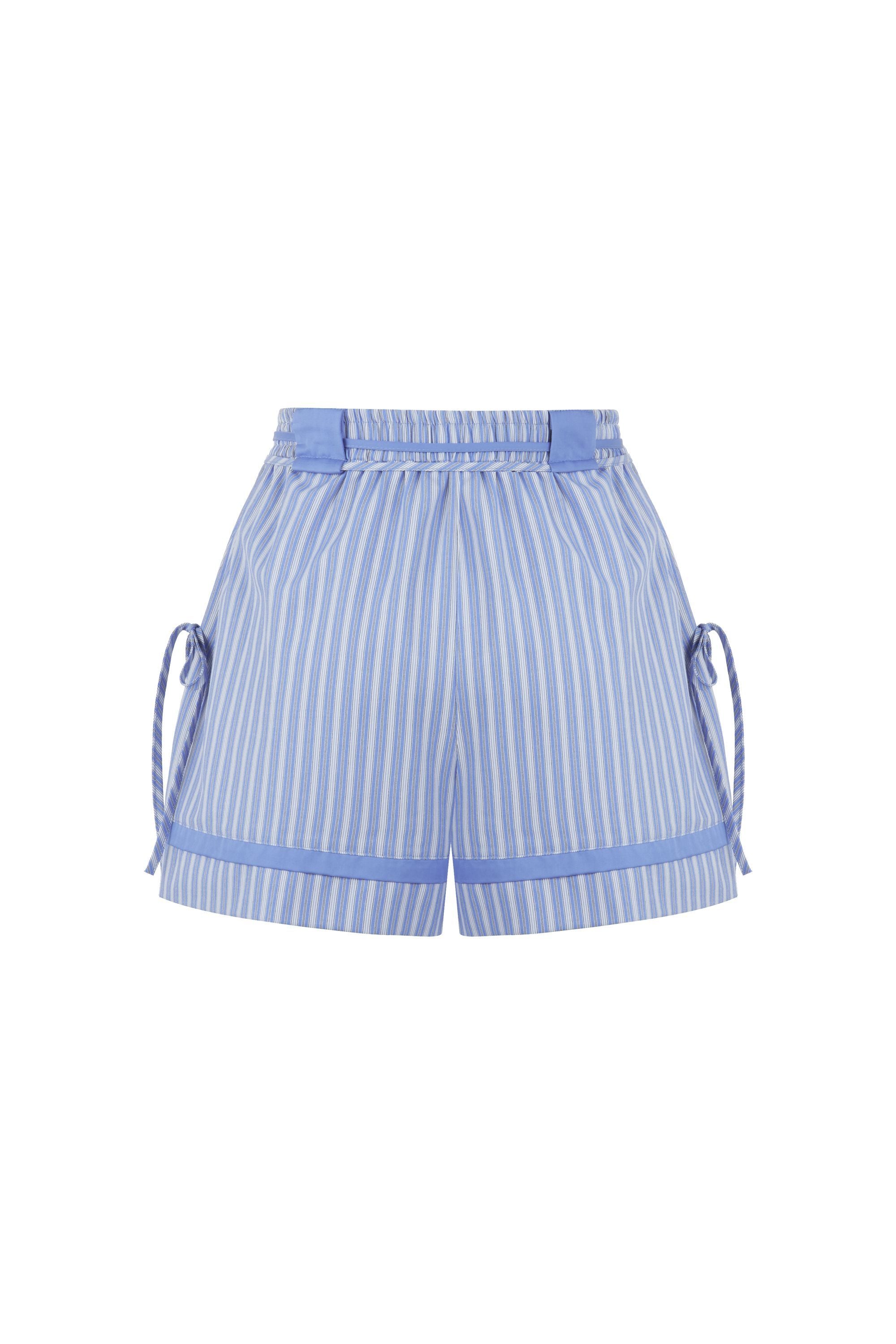 Blue Striped Lace-Up Mini Shorts