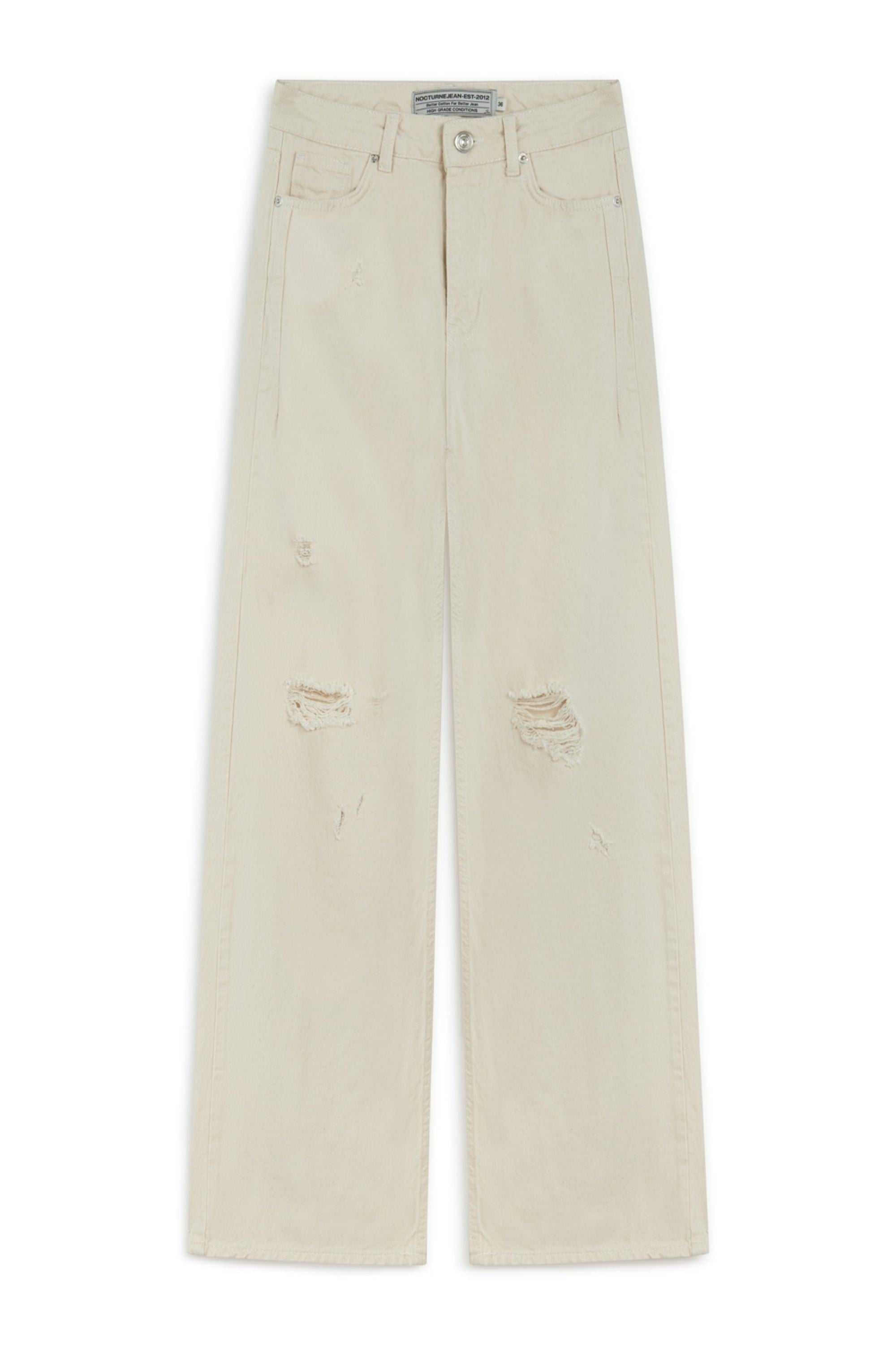 Ecru Stone Detailed Wide Leg Jeans