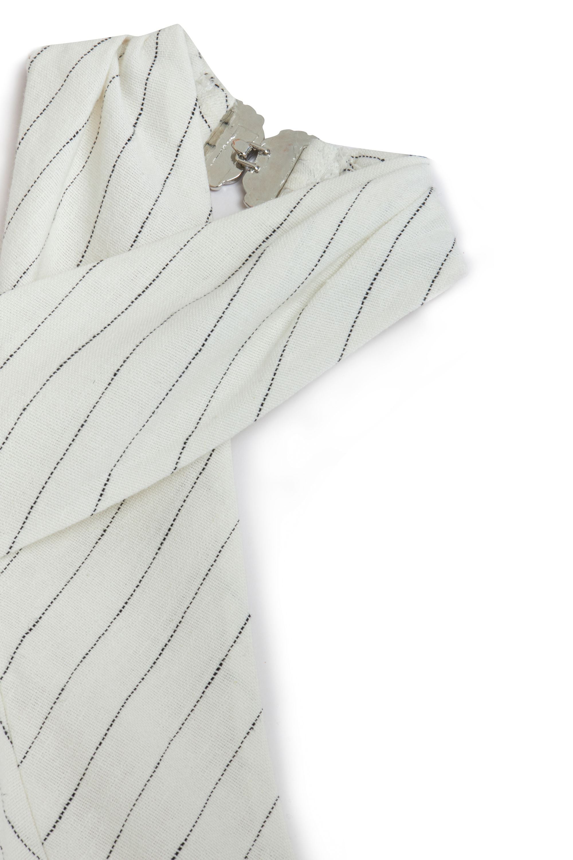 White Linen Blend Halter Neck Blouse with Tie Detail