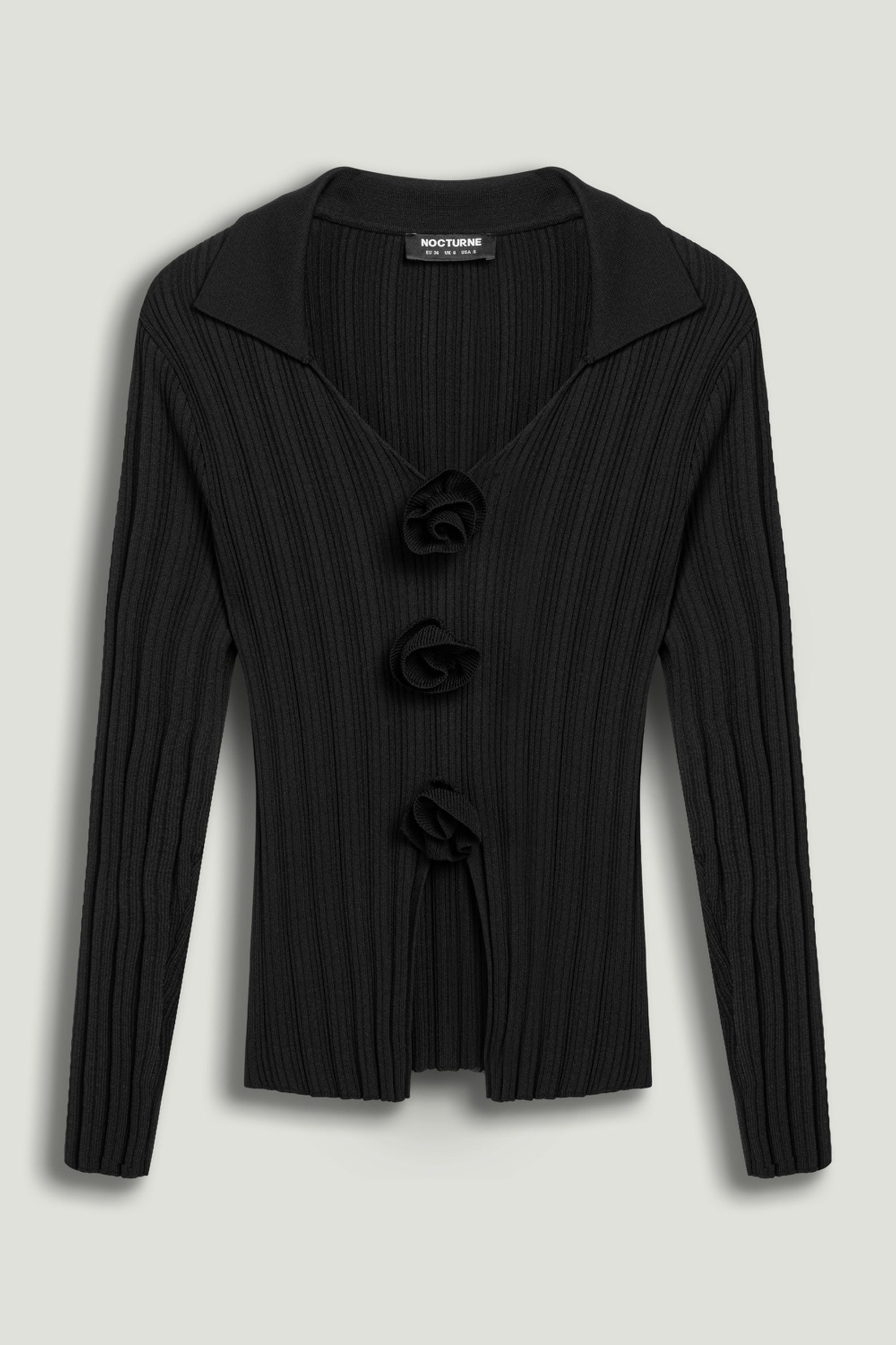 Floral Embellished Ribbed V-Neck Sweater