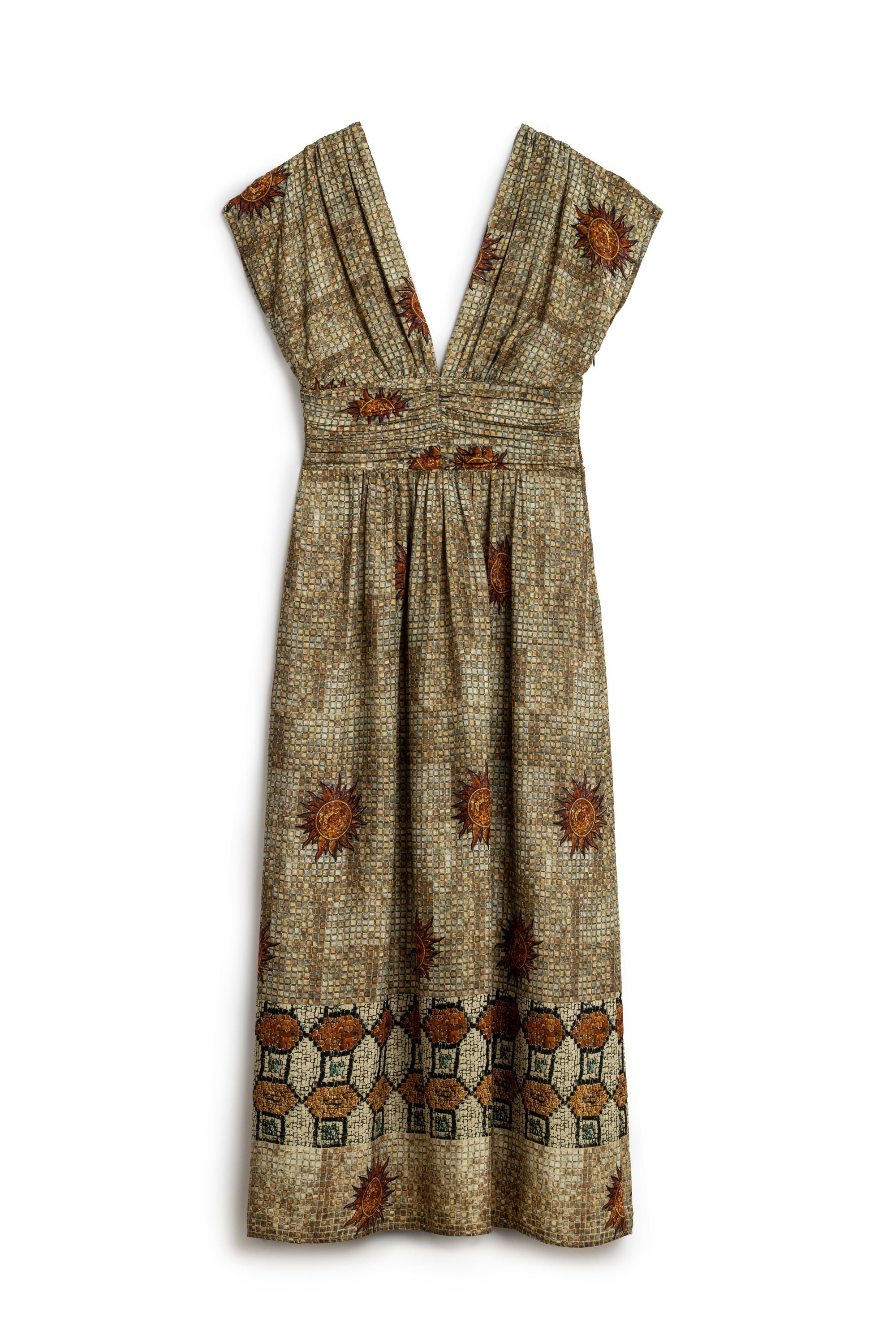 Patterned V-Neck Maxi Dress