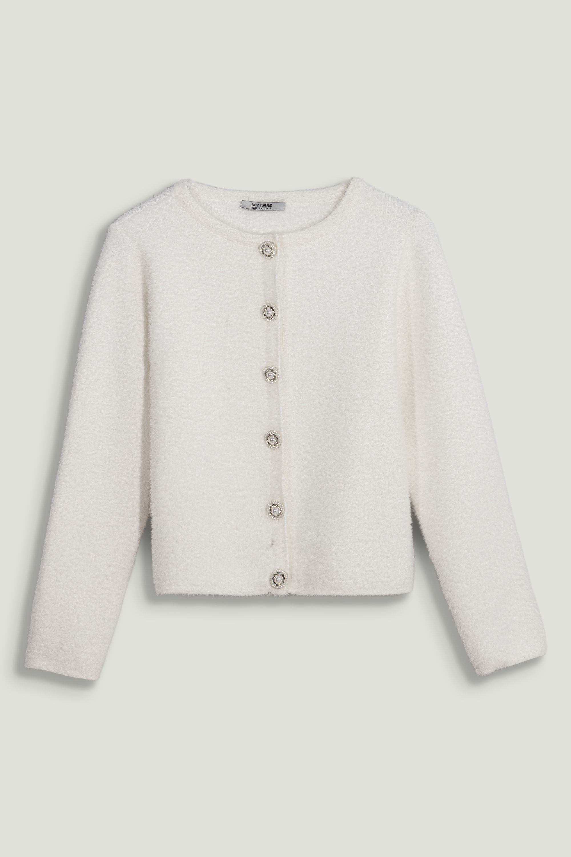 Cropped Pearl-Button Crewneck Cardigan