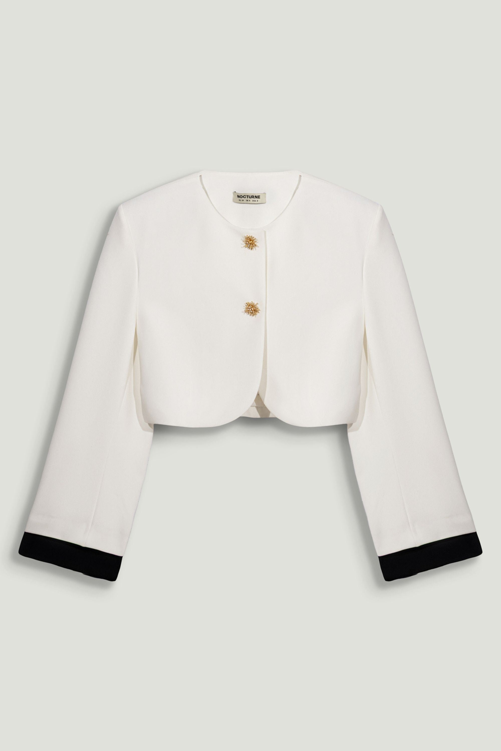 Gold-Button Cropped White Jacket