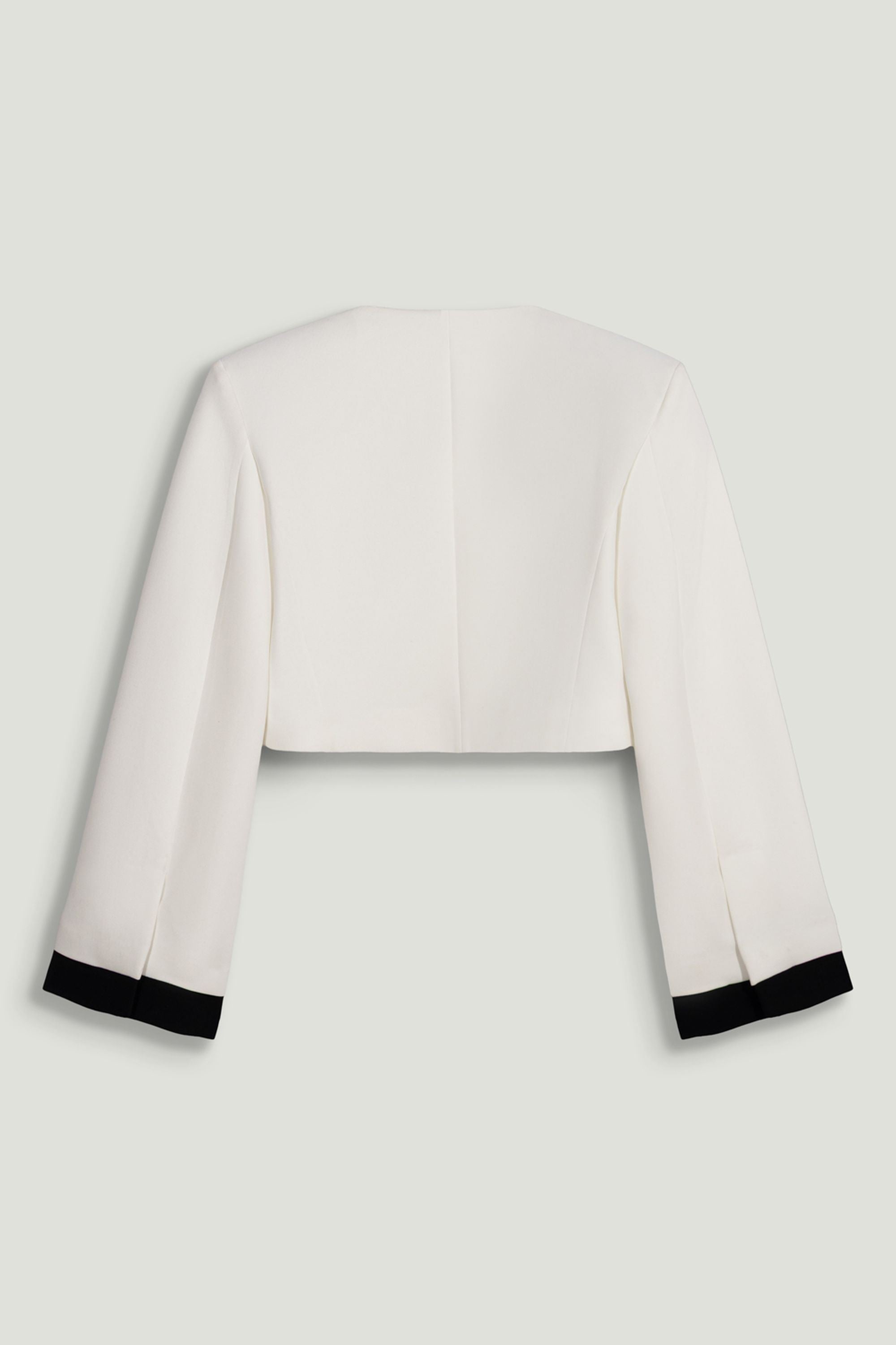 Gold-Button Cropped White Jacket