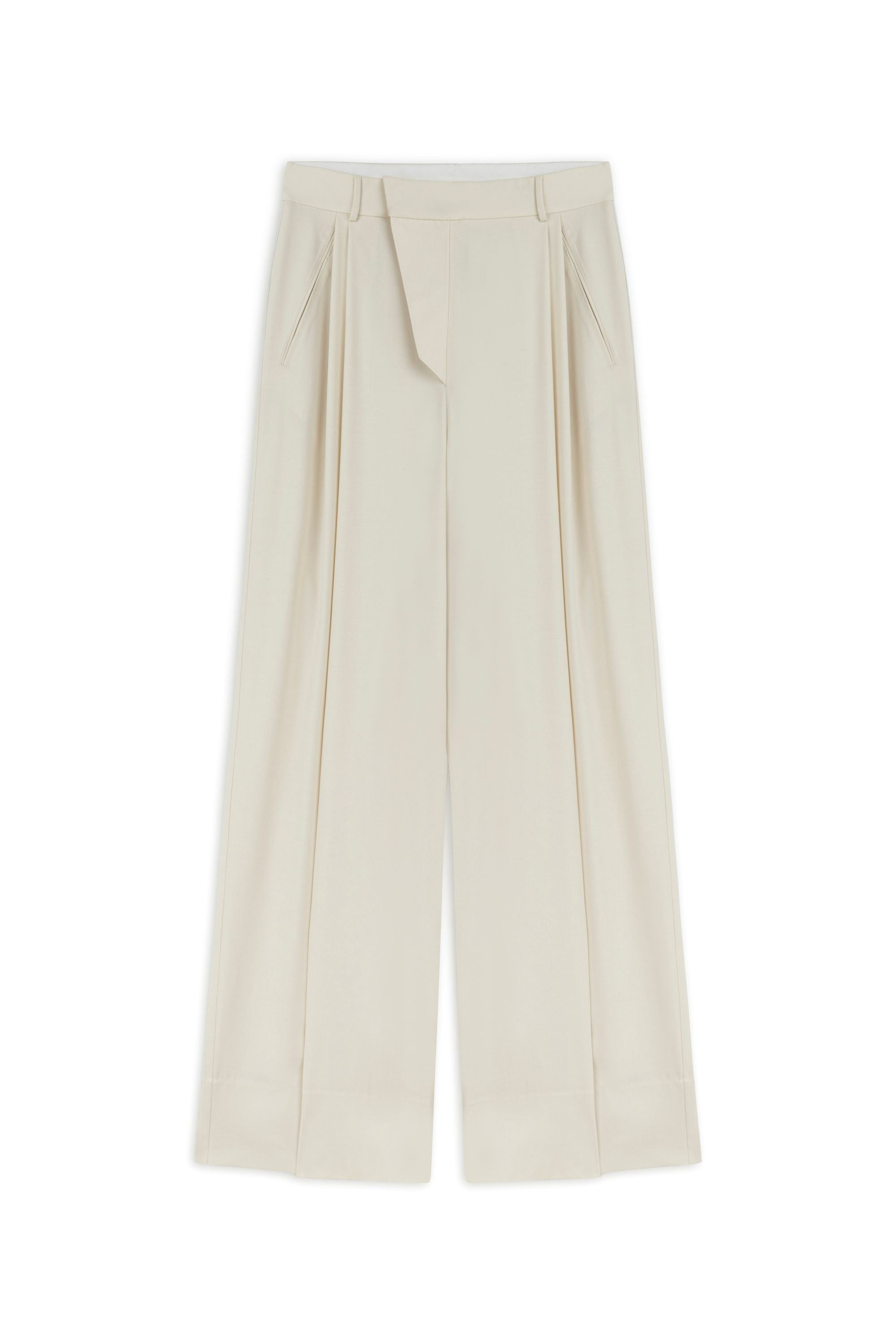Beige Asymmetric Placket Detail Trousers