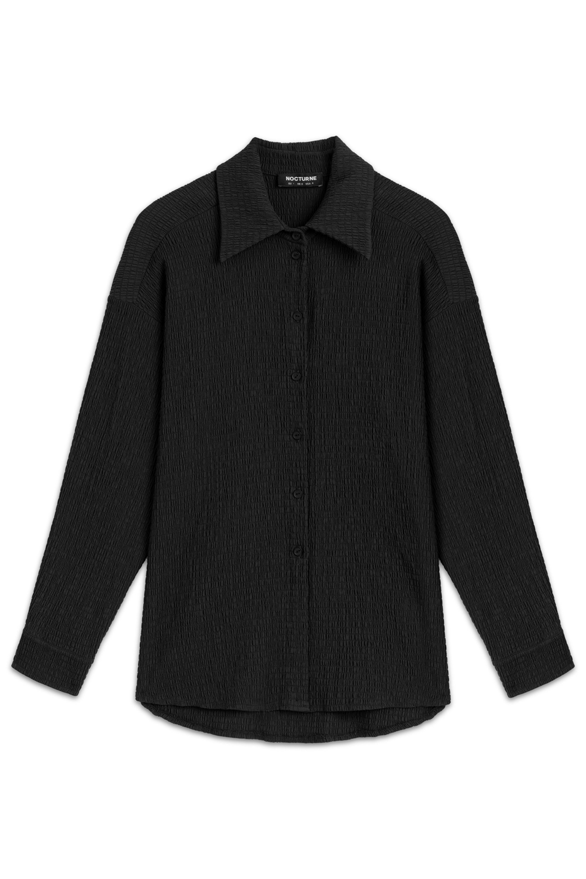 Black Crumpled Fabric Draped Shirt