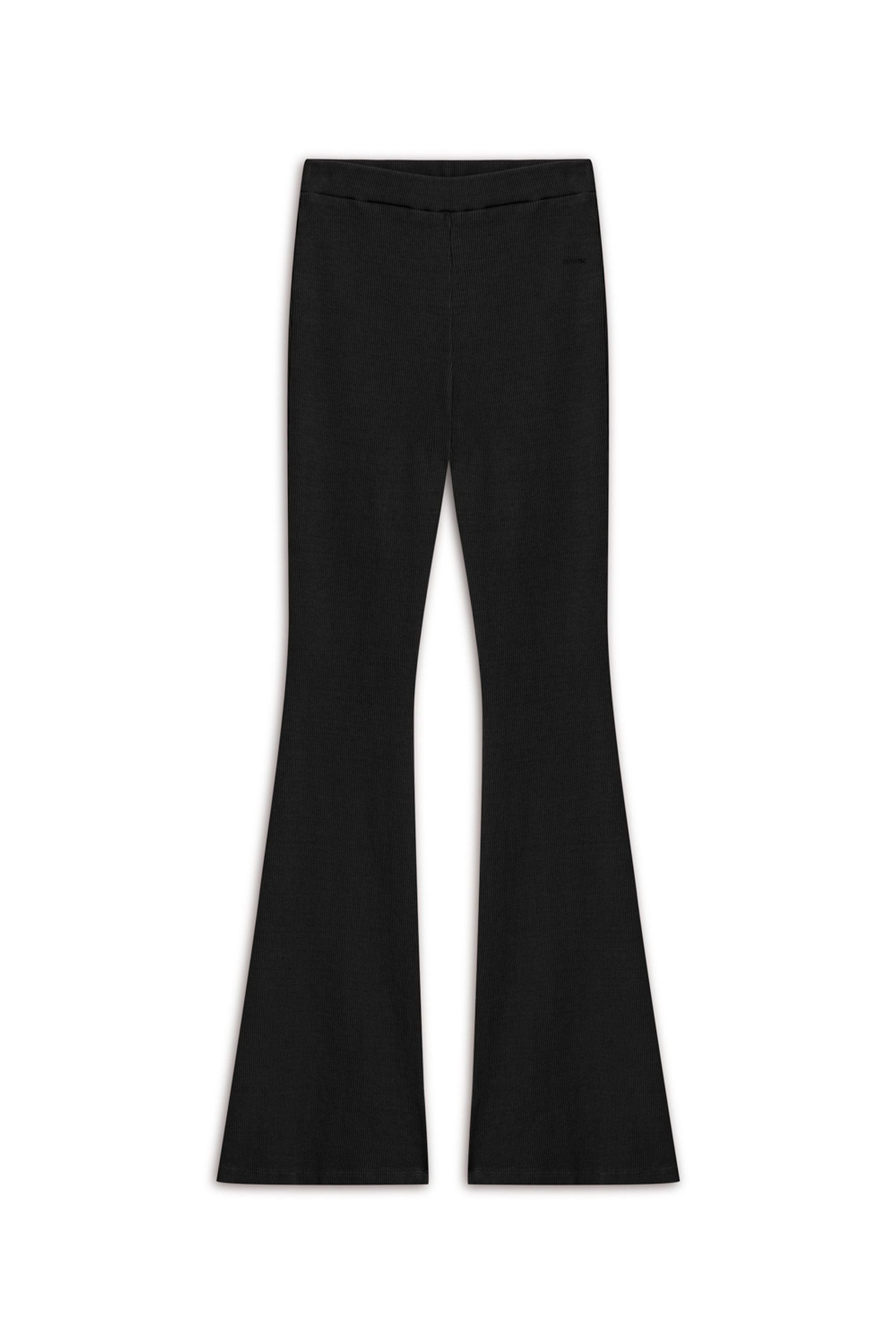 Black Ribbed Flared Trousers