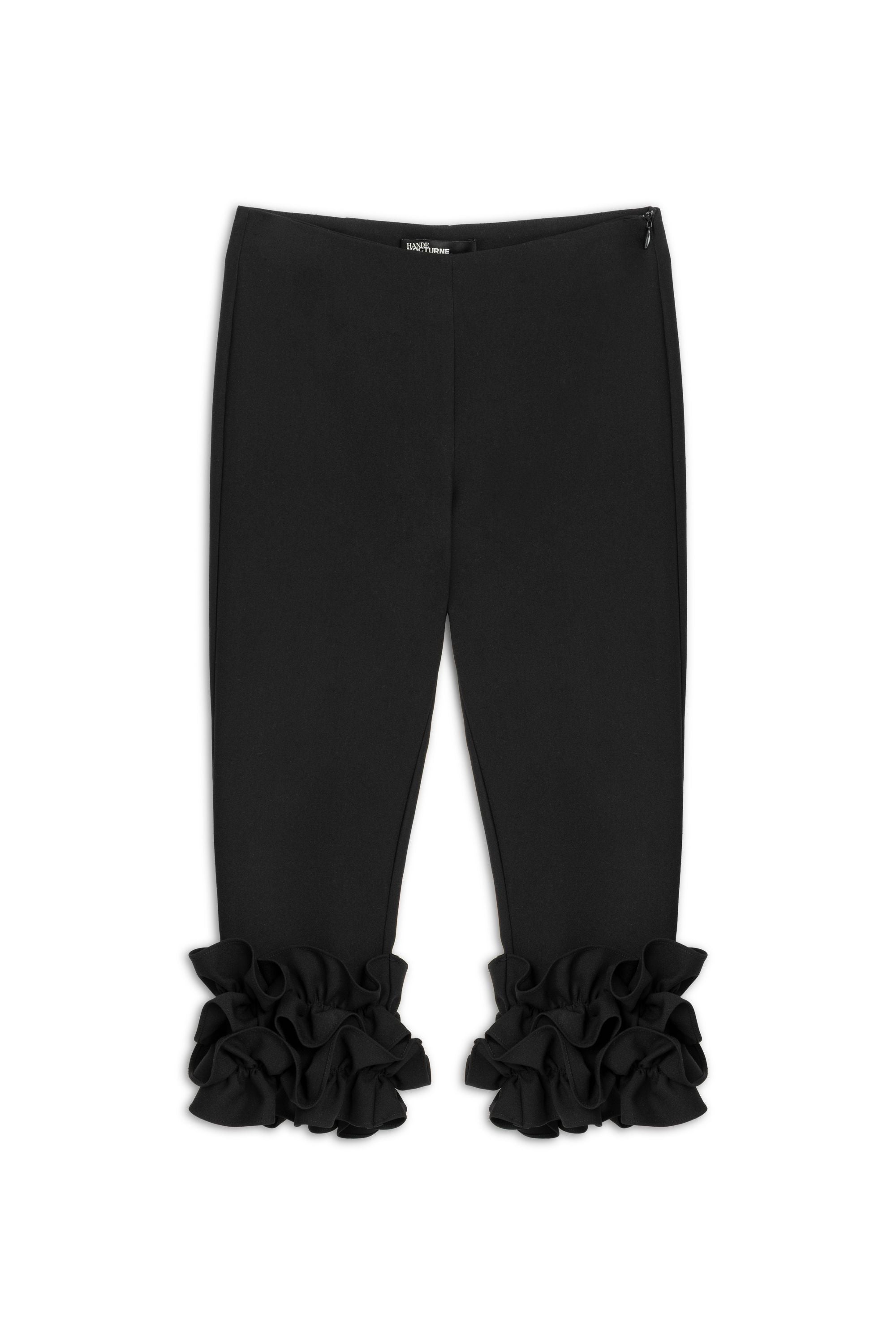 Black Bermuda Pants with Ruffle Details