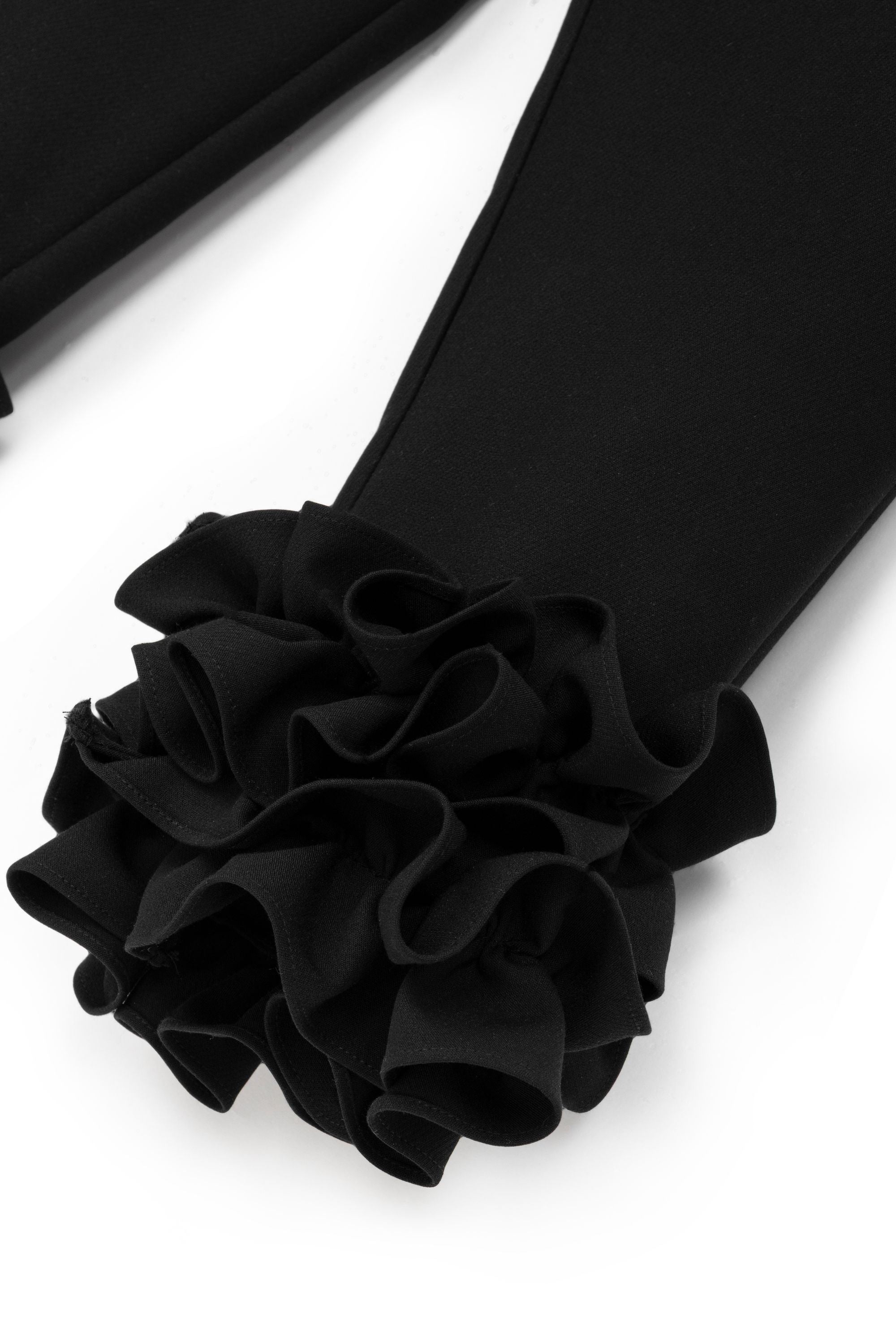 Black Bermuda Pants with Ruffle Details