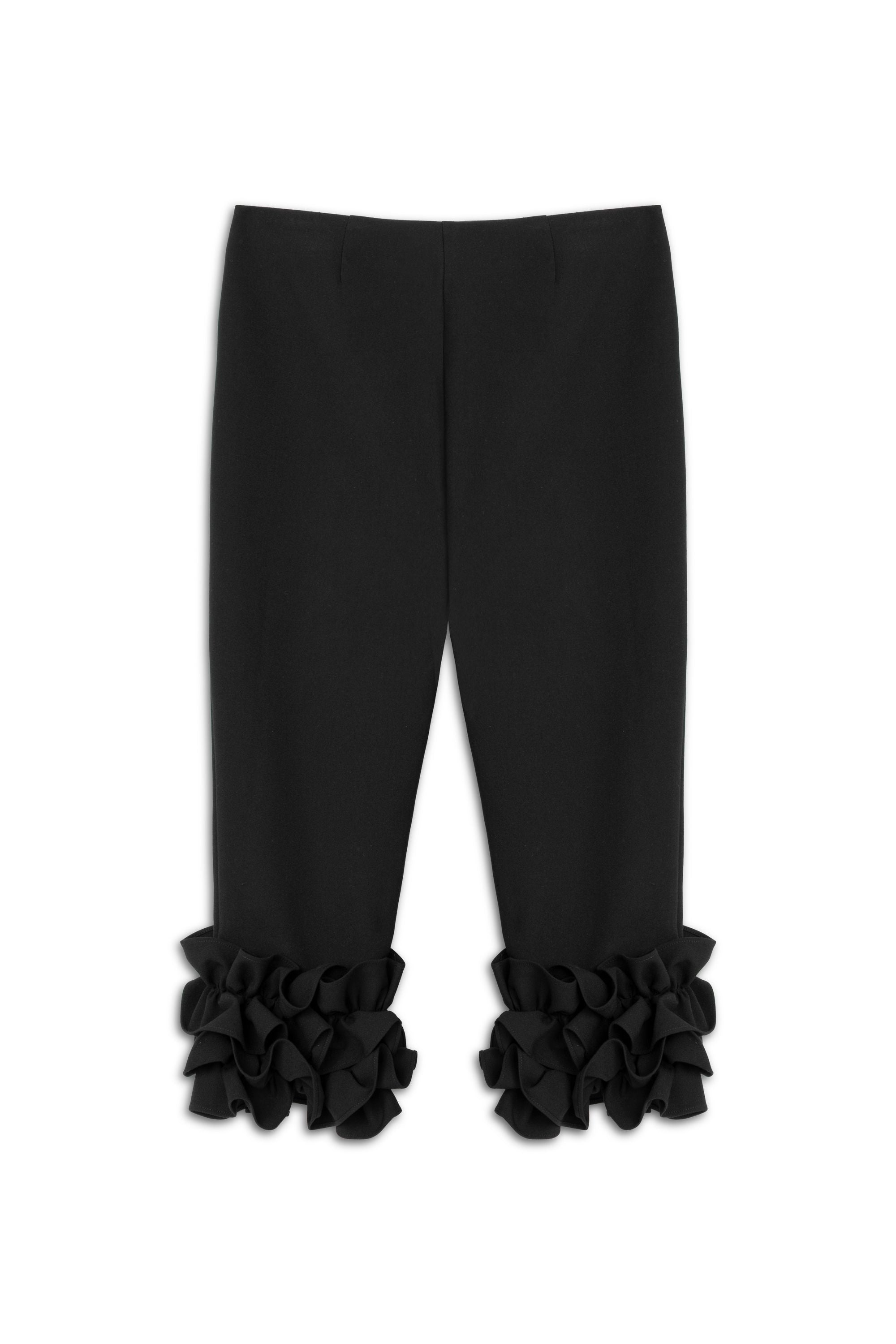 Black Bermuda Pants with Ruffle Details