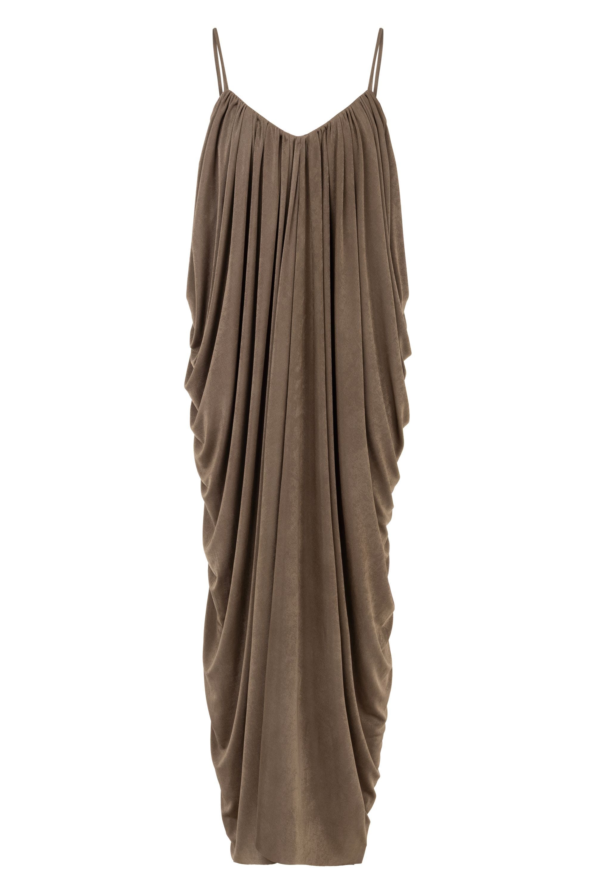 Bronze Draped Detailed Flowy Maxi Dress