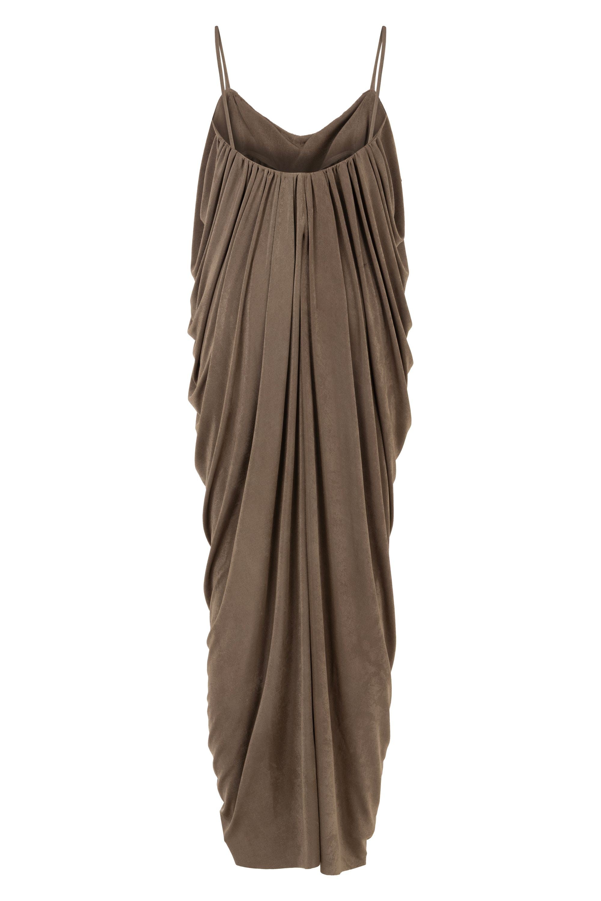 Bronze Draped Detailed Flowy Maxi Dress