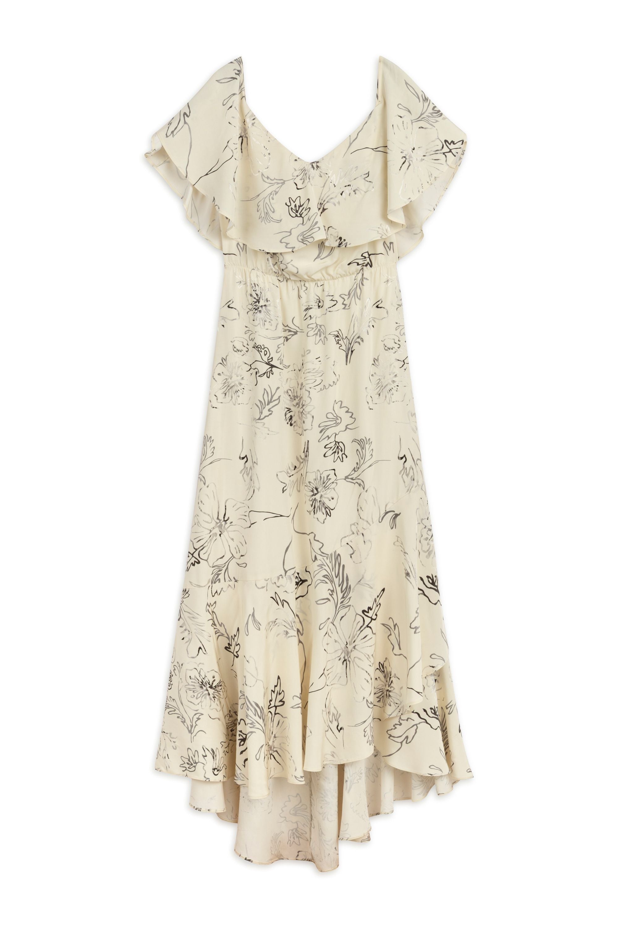 White Floral Patterned Midi Dress with Sash Tie