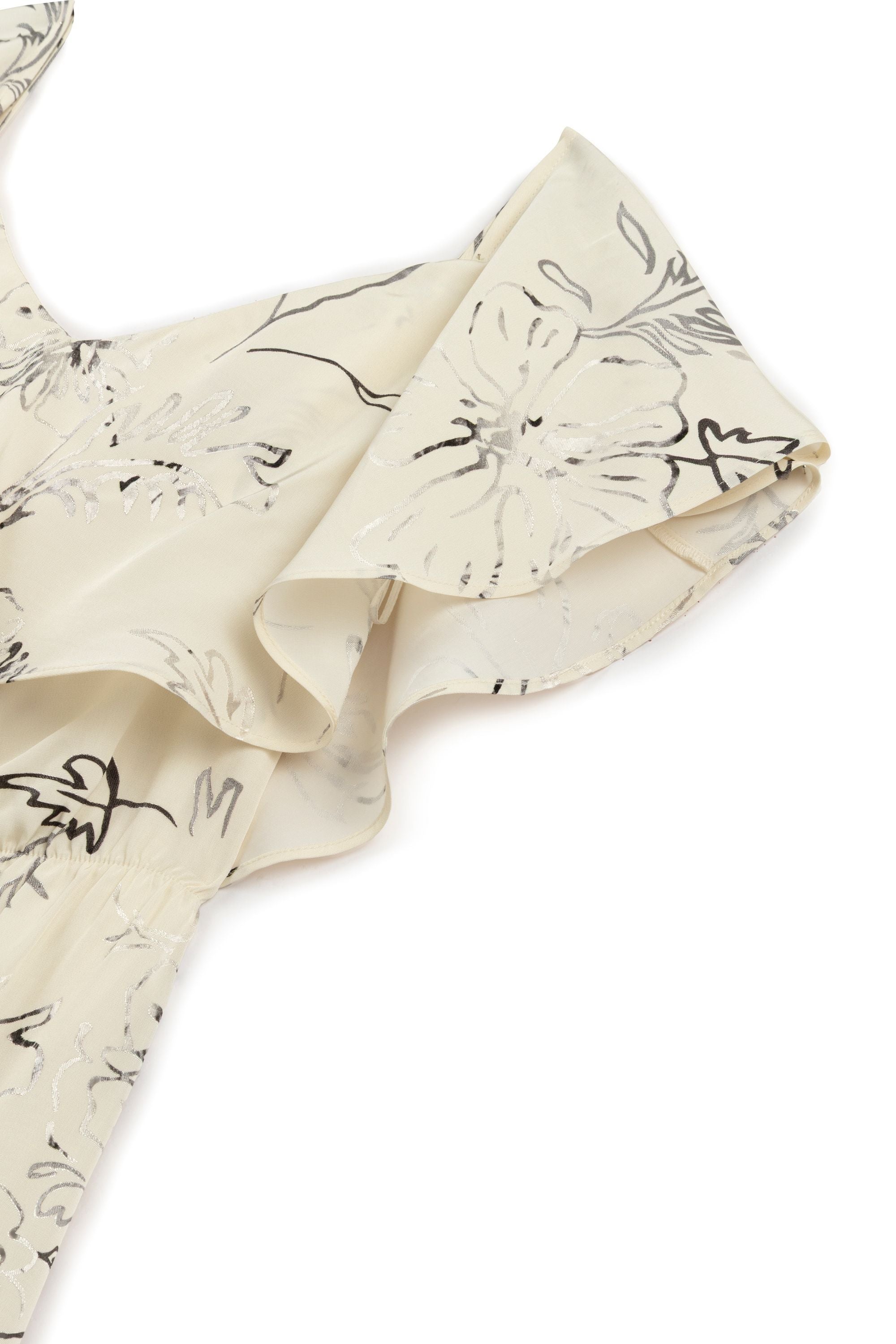 White Floral Patterned Midi Dress with Sash Tie