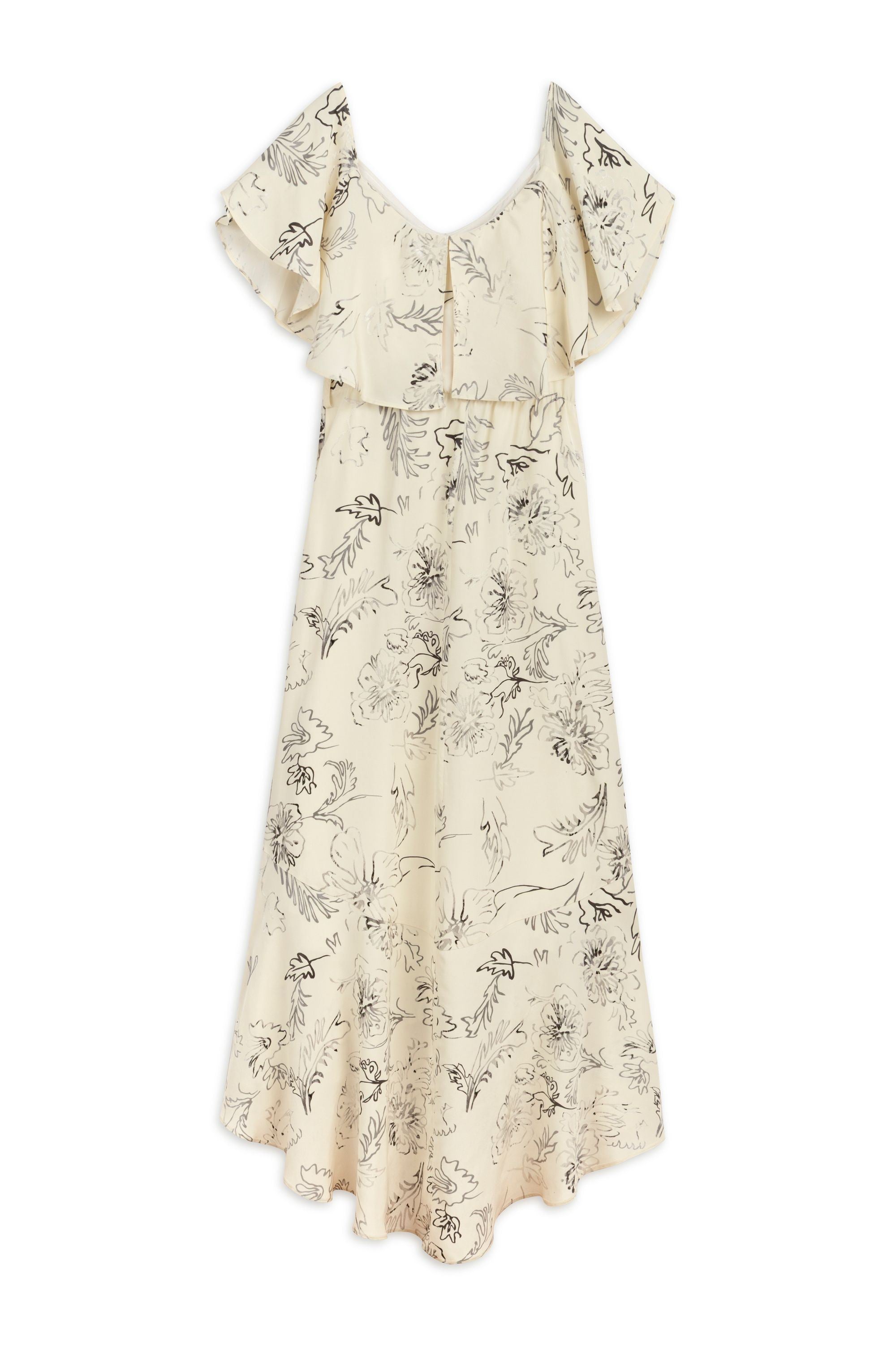 White Floral Patterned Midi Dress with Sash Tie