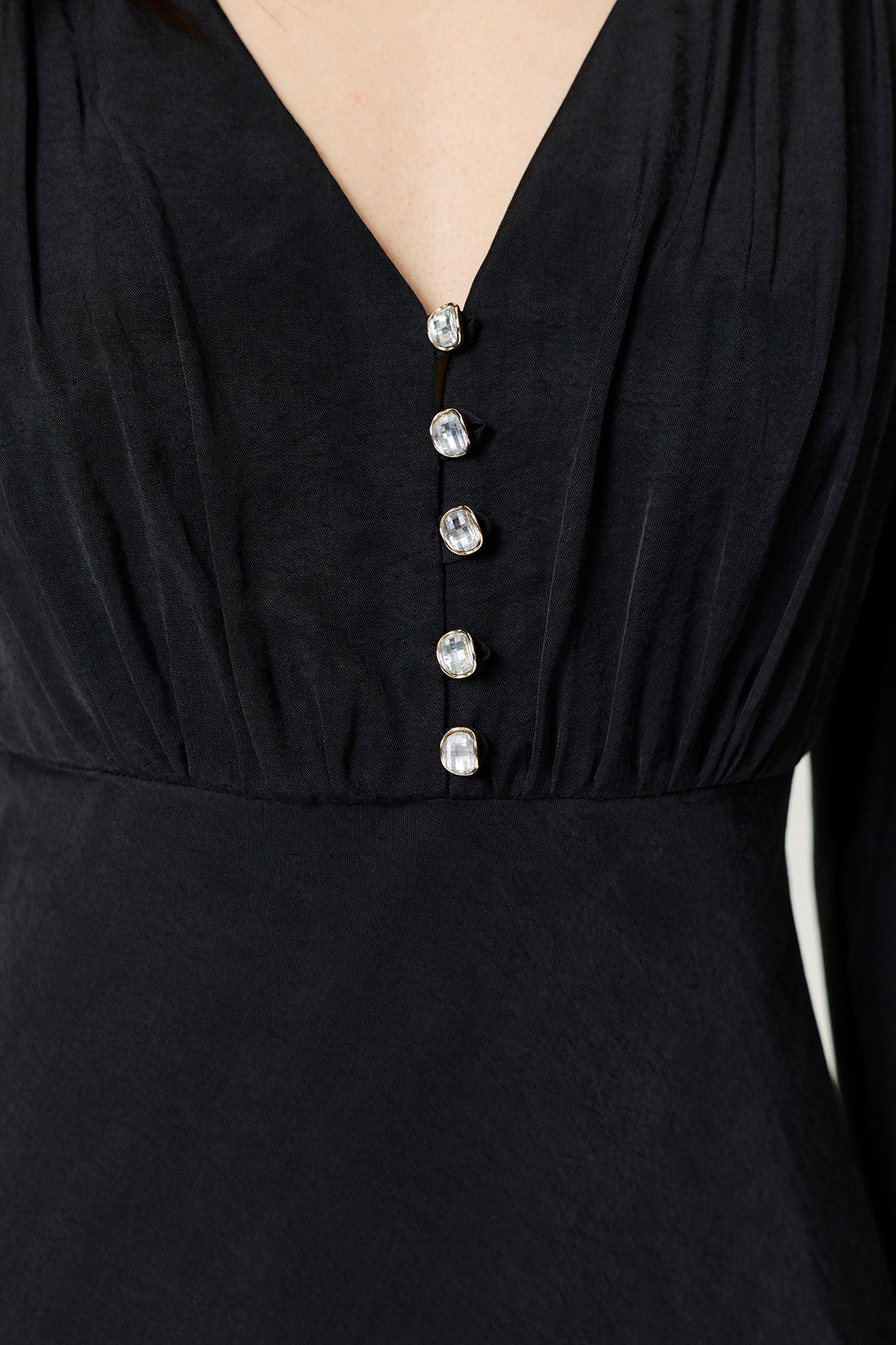 Black Crystal Button Detailed Maxi Dress