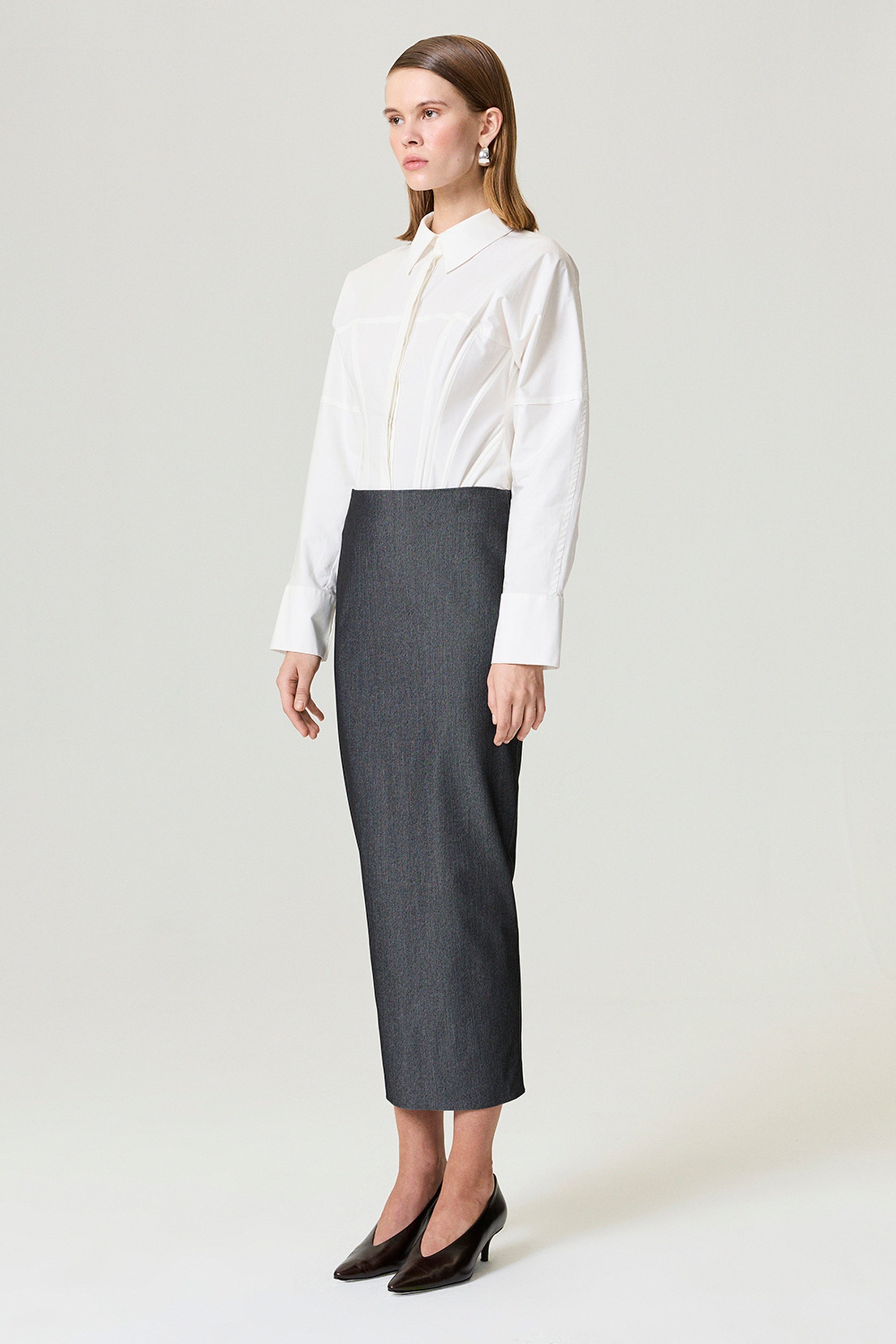 Back Slit Tailored Maxi Skirt