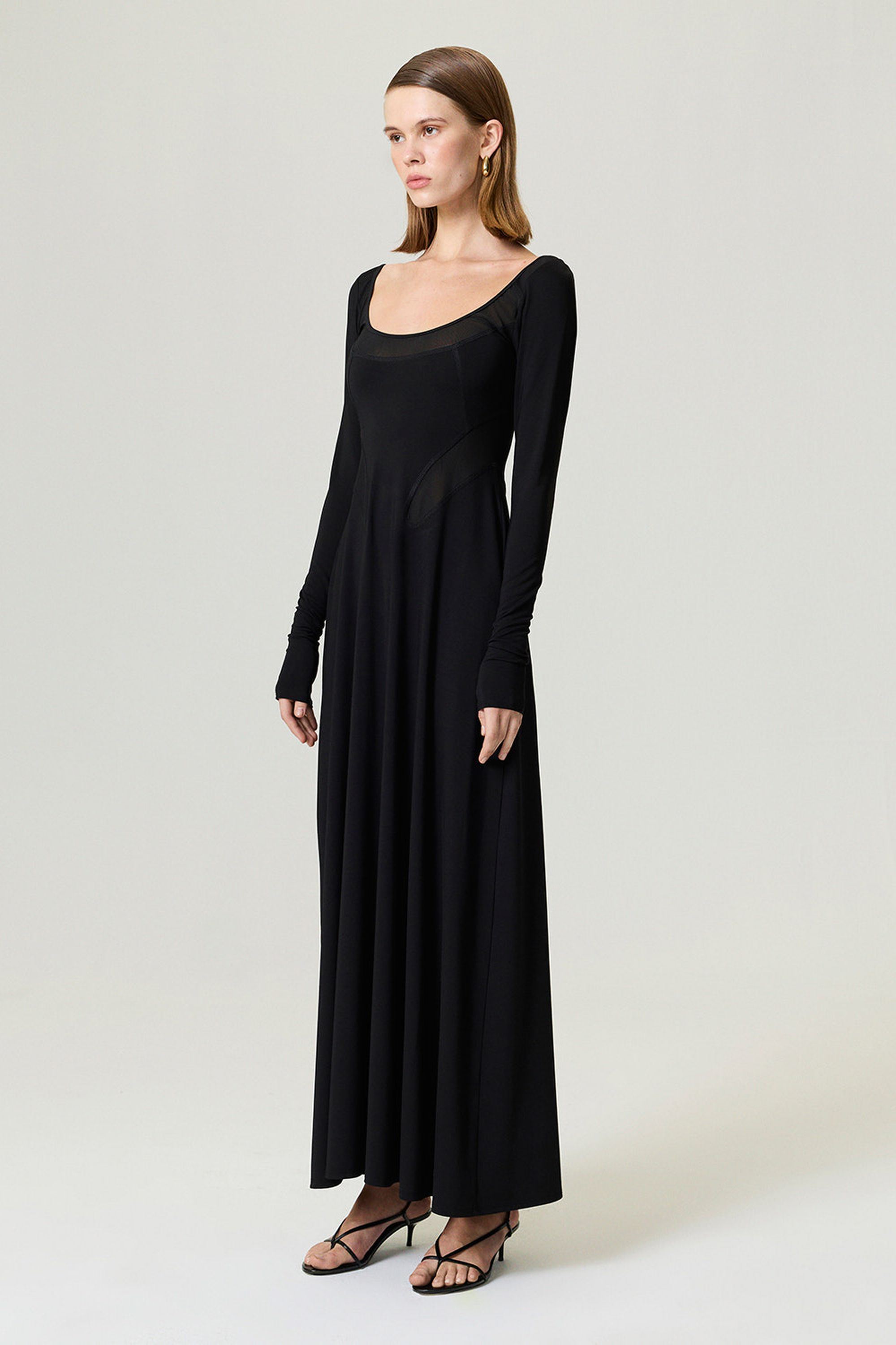 Black Sheer Detailed Maxi Dress
