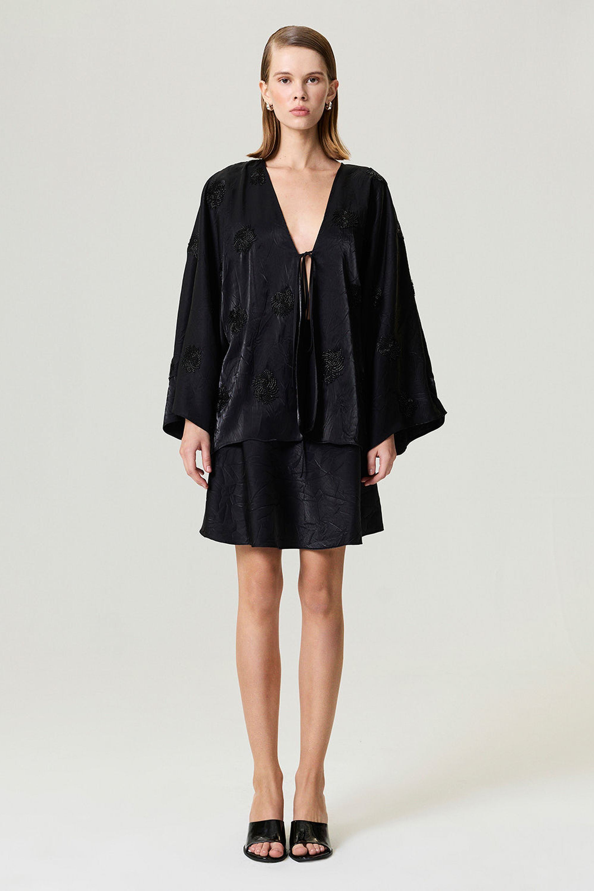 Black Beaded Embroidered Kimono