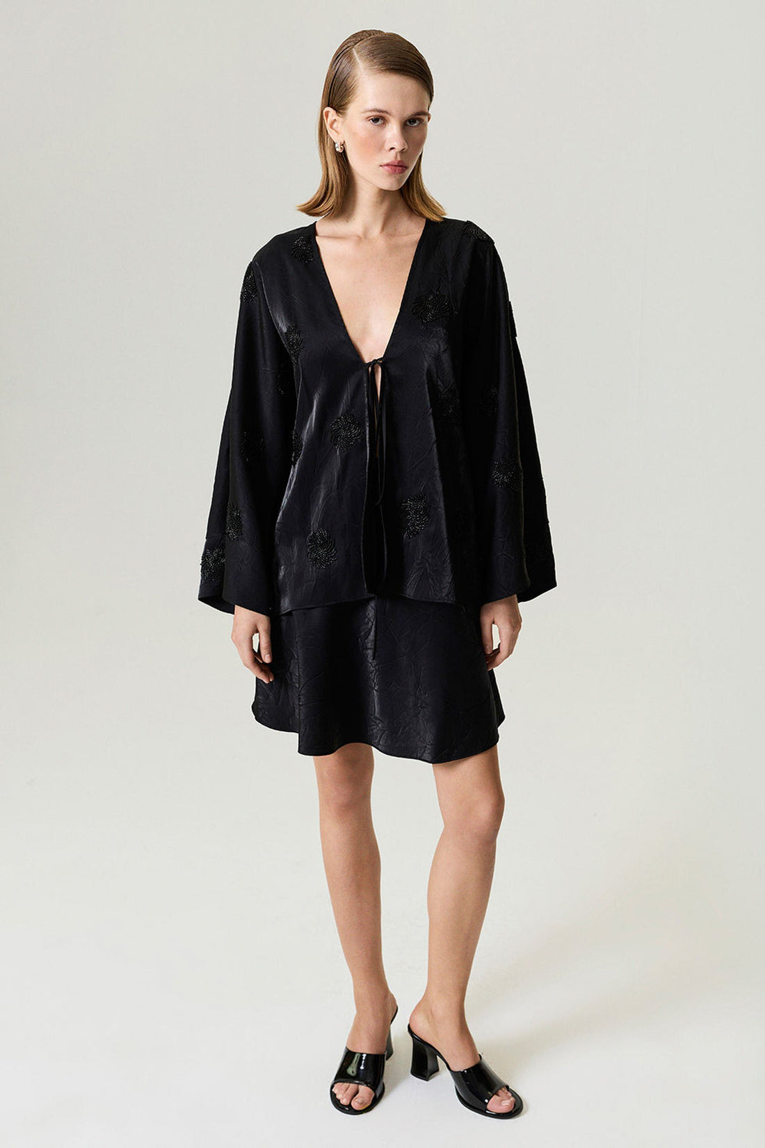 Black Beaded Embroidered Kimono