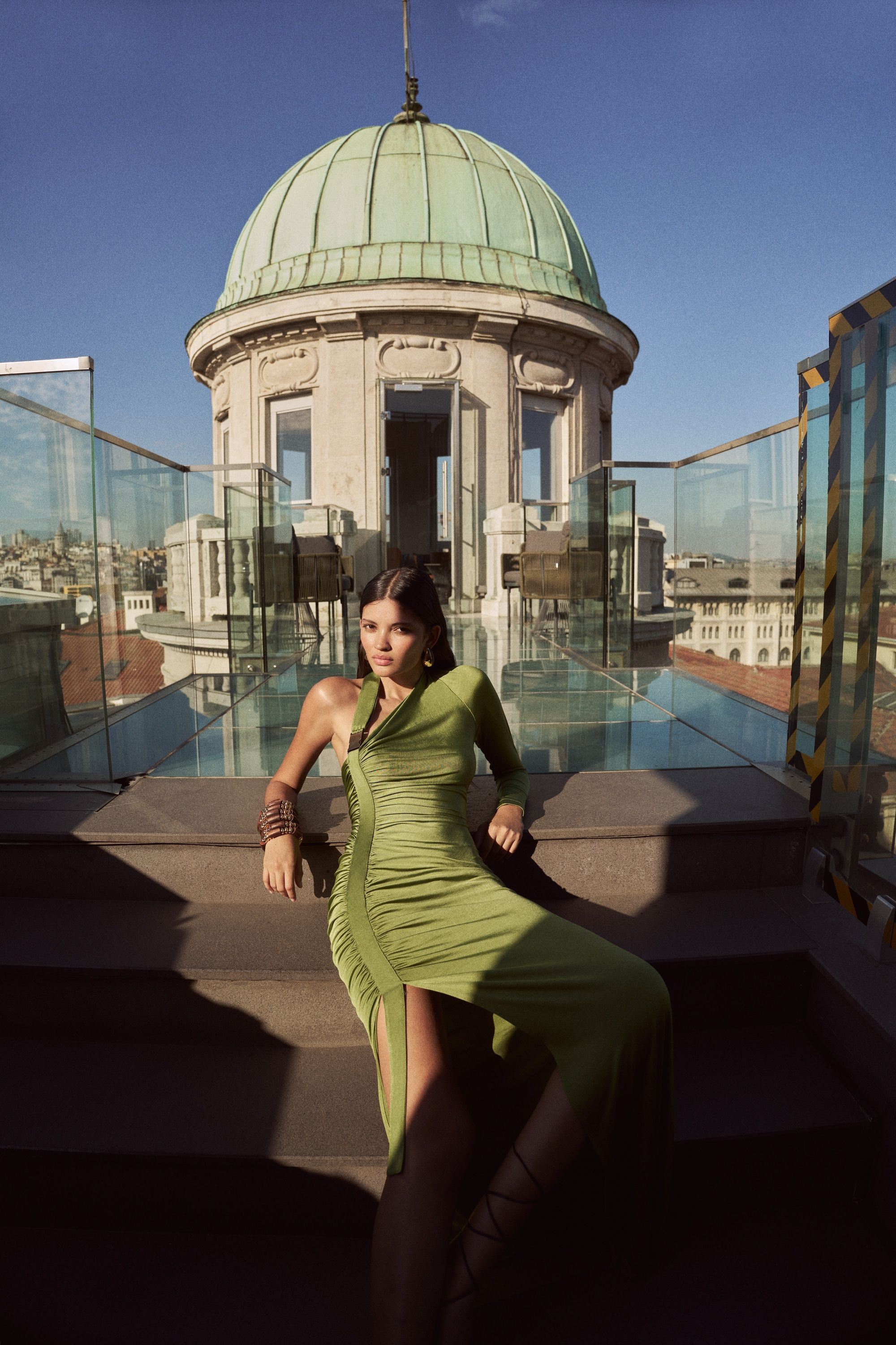 Green One Sleeve Maxi Dress