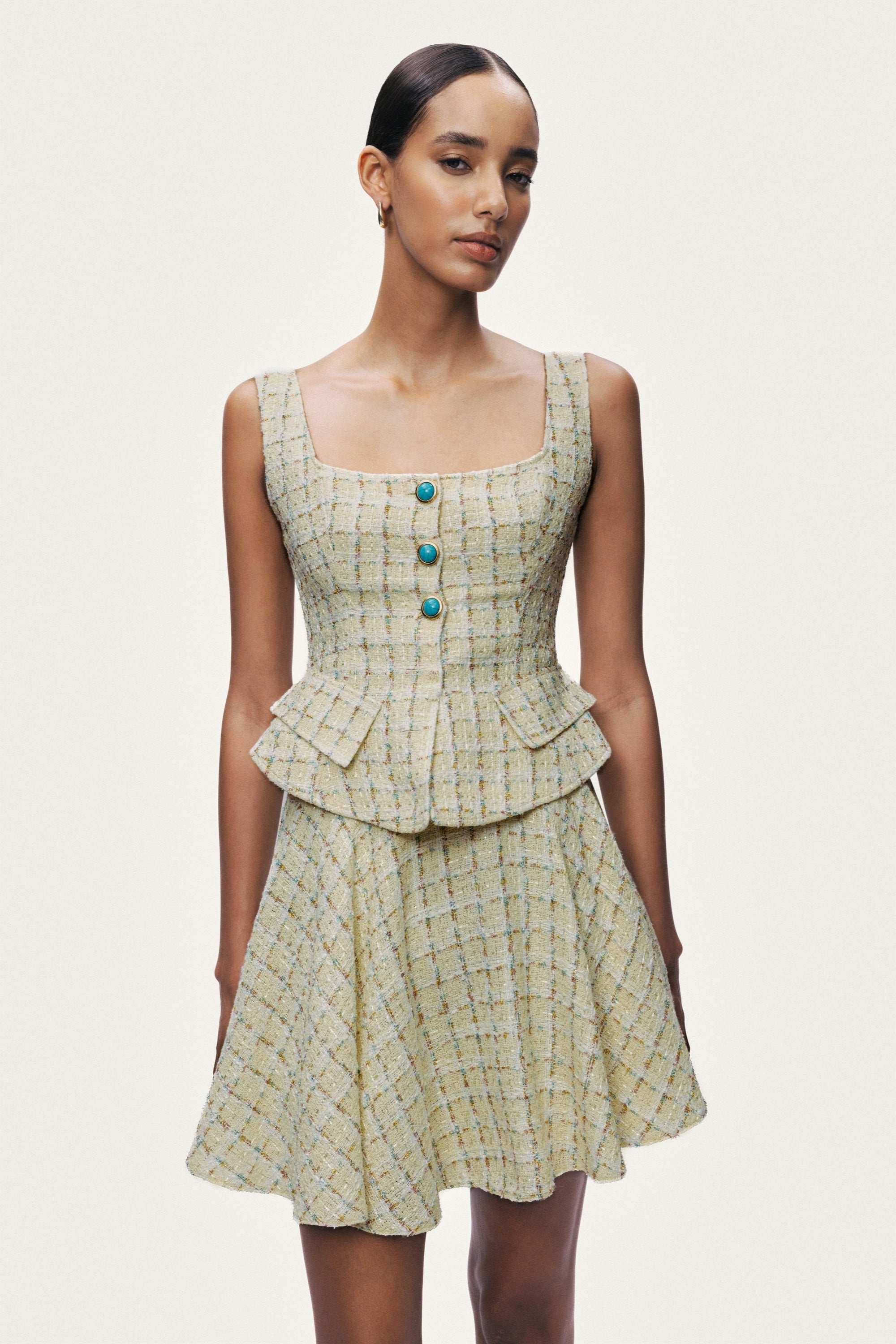 Button Accessory Tweed Bustier