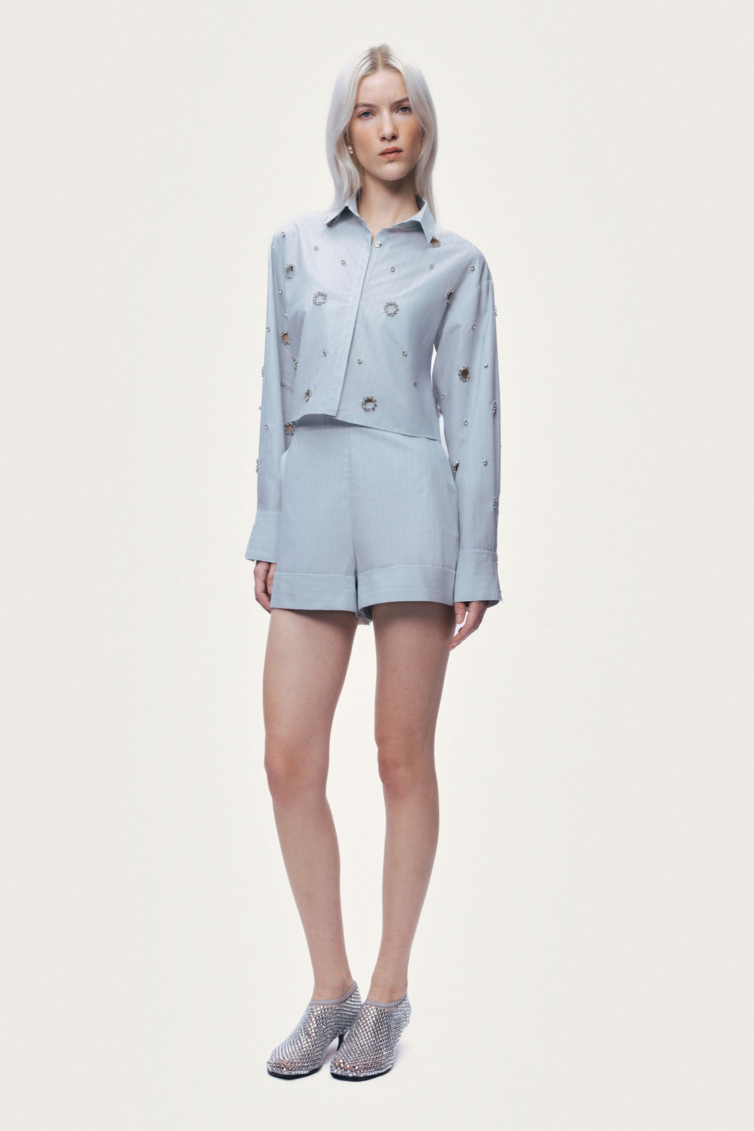 Stone Detail Crop Shirt