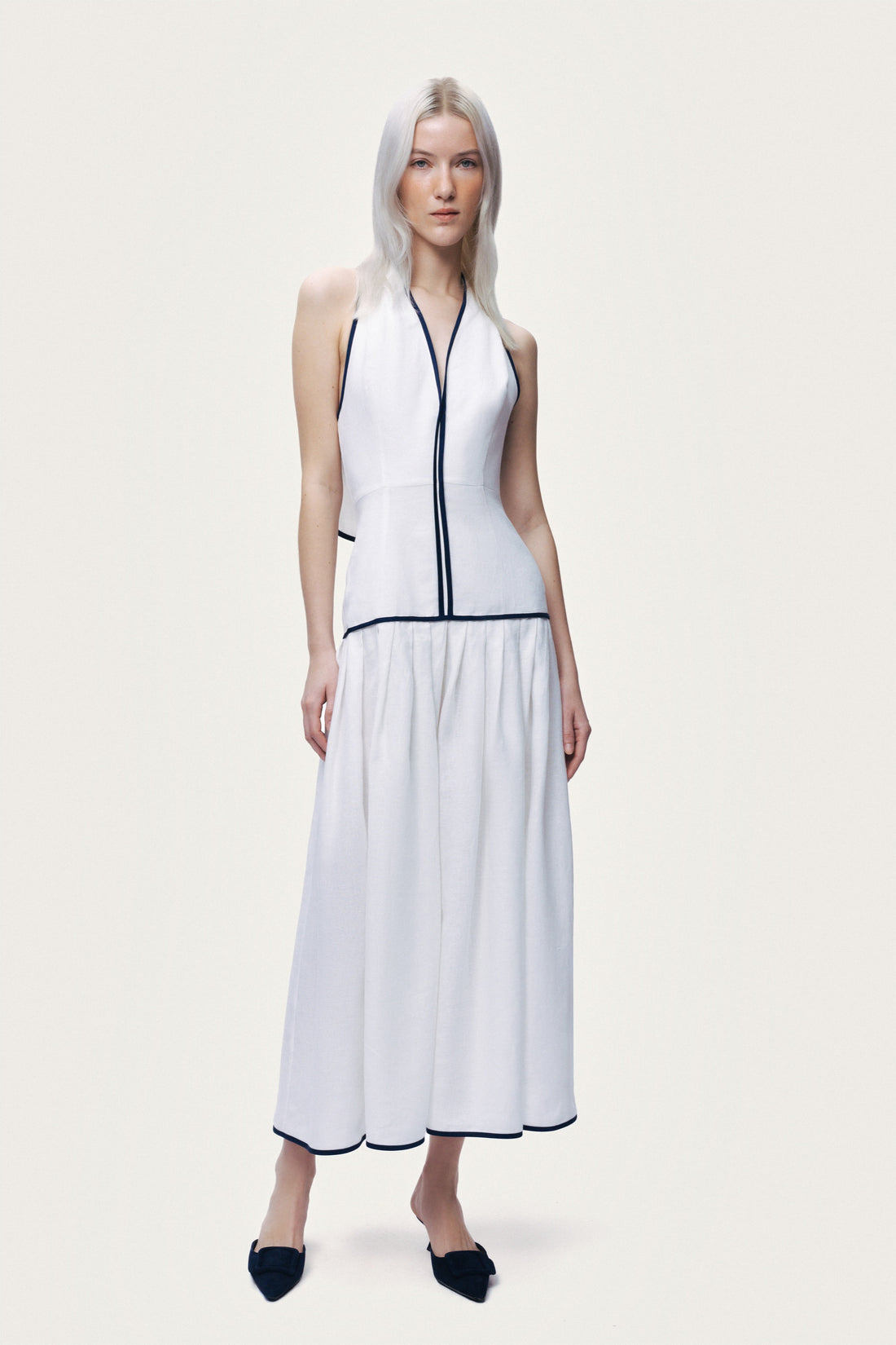 Binding Detail Halterneck Midi Dress