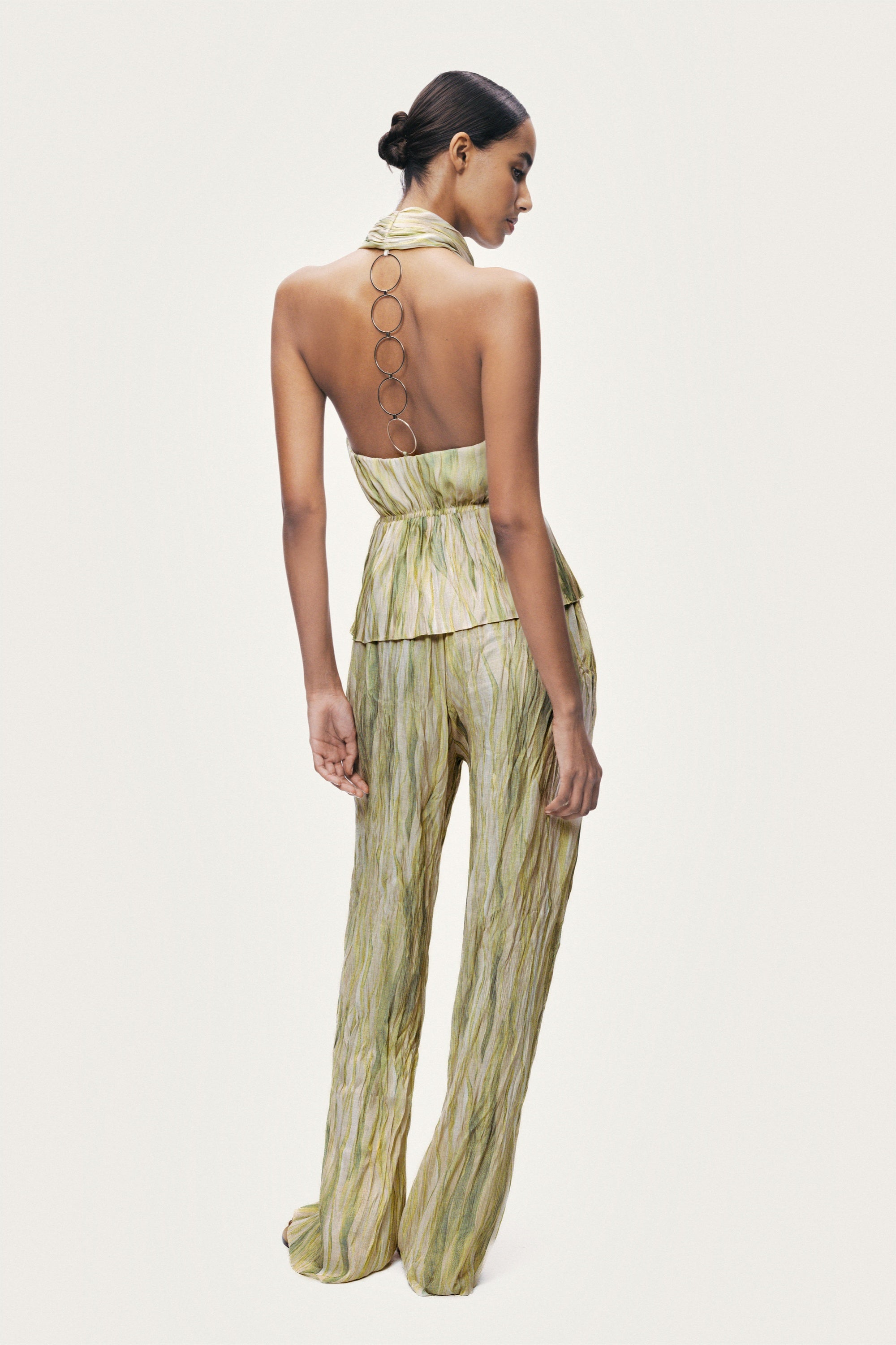 Green Abstract Print Straight Leg Trousers