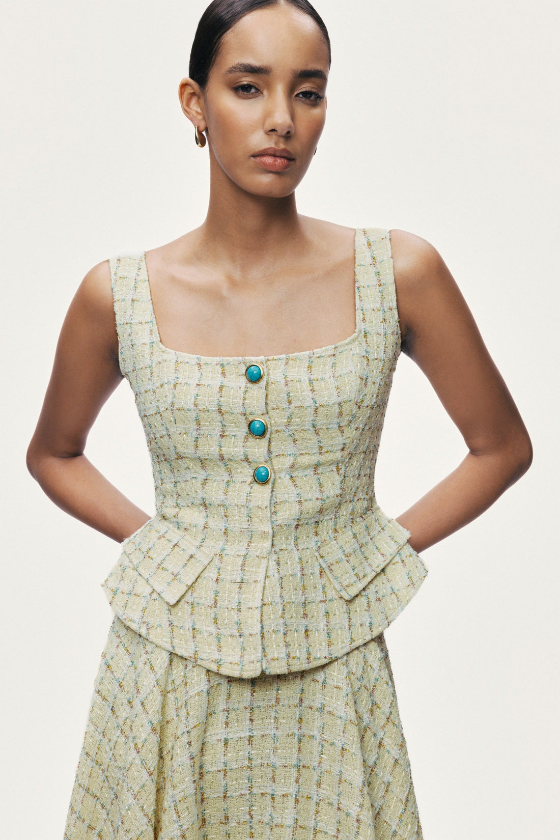 Button Accessory Tweed Bustier