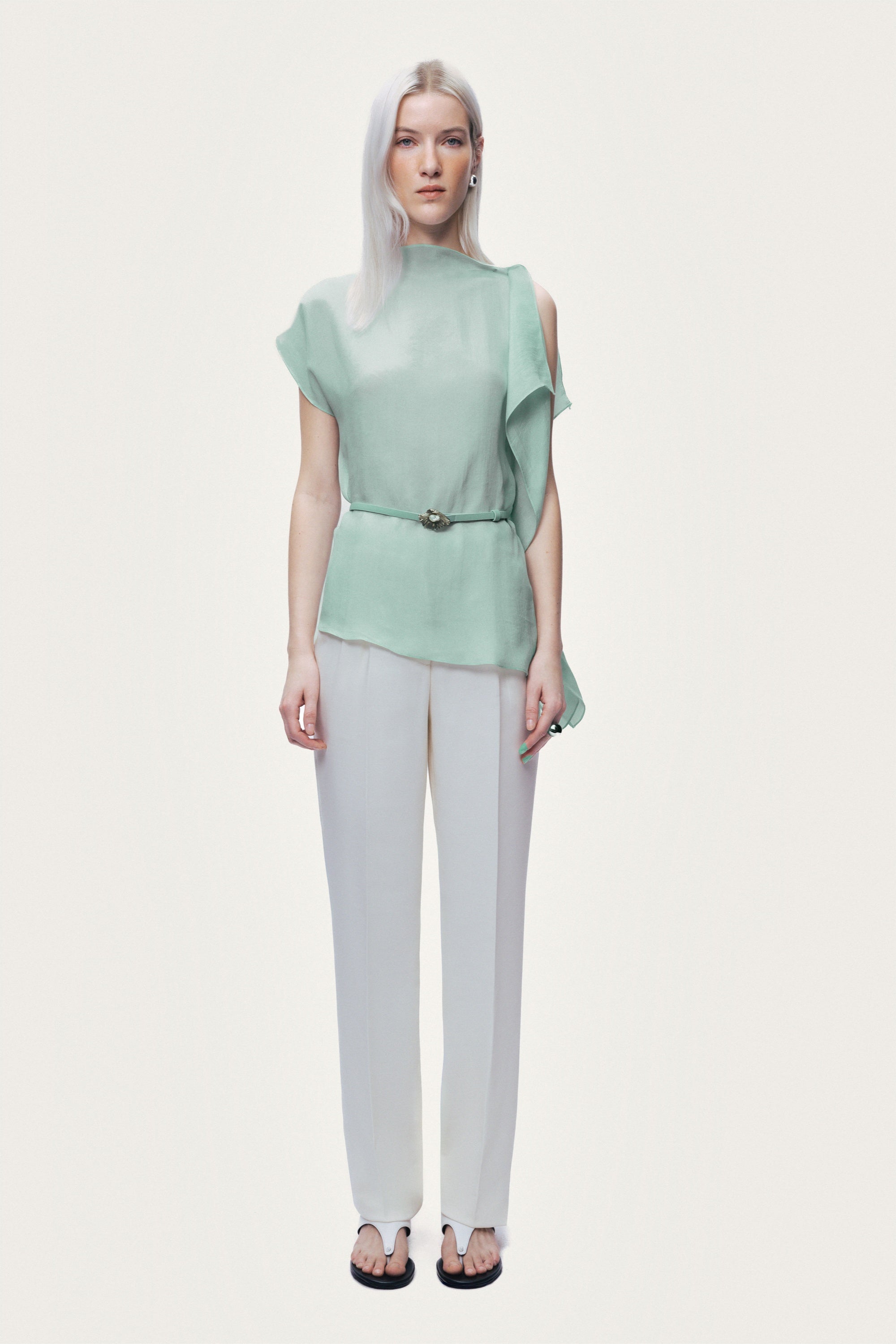 Belt Detail Asymmetric Blouse