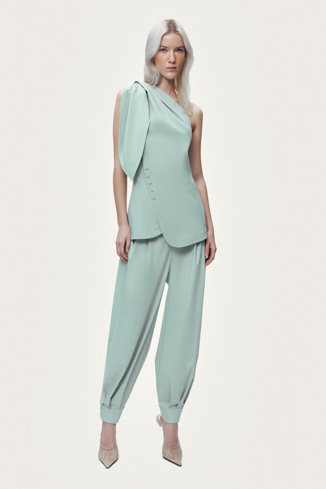Draped High-Waist Harem Trouser