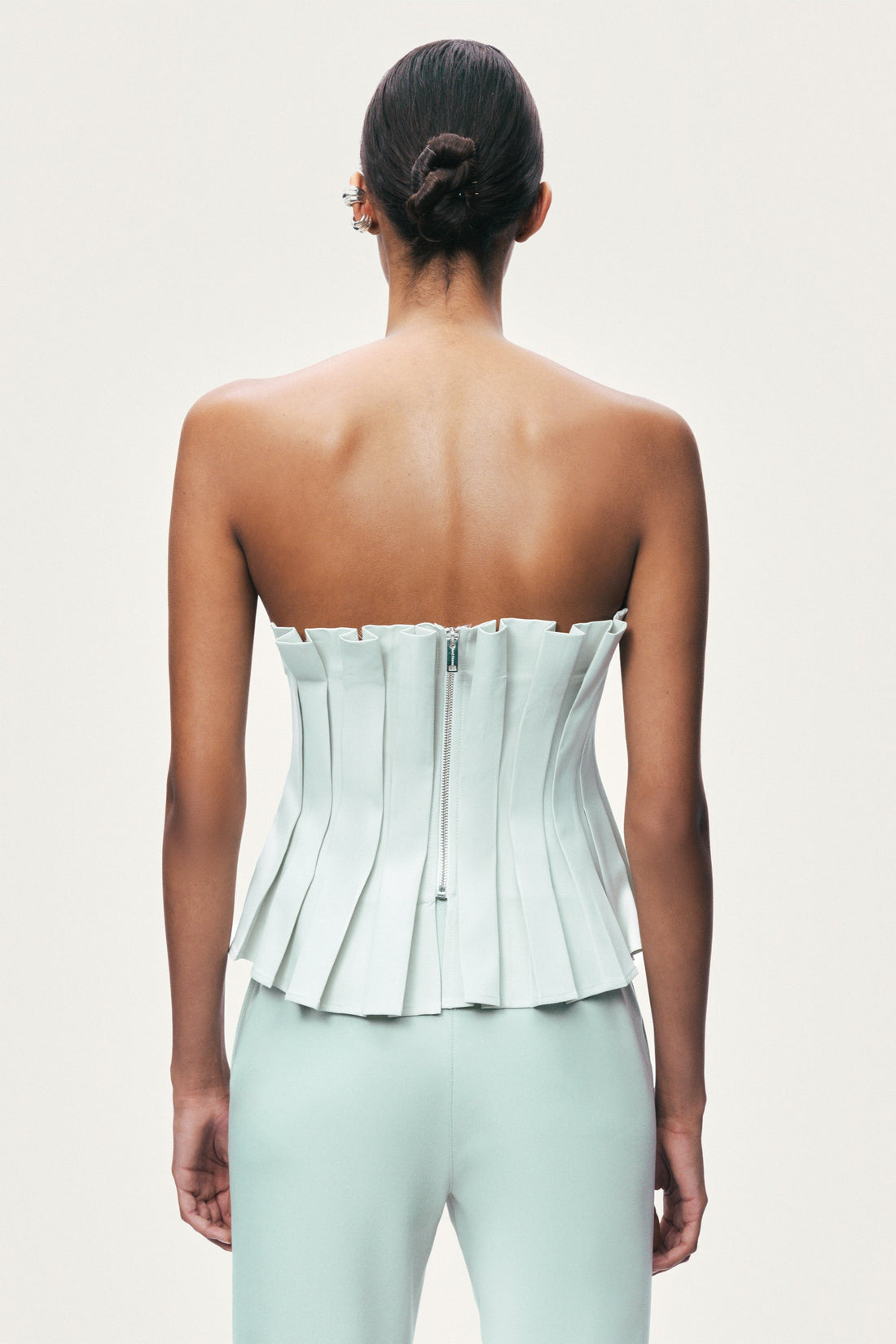 Mint Pleated Strapless Corset Bustier Top