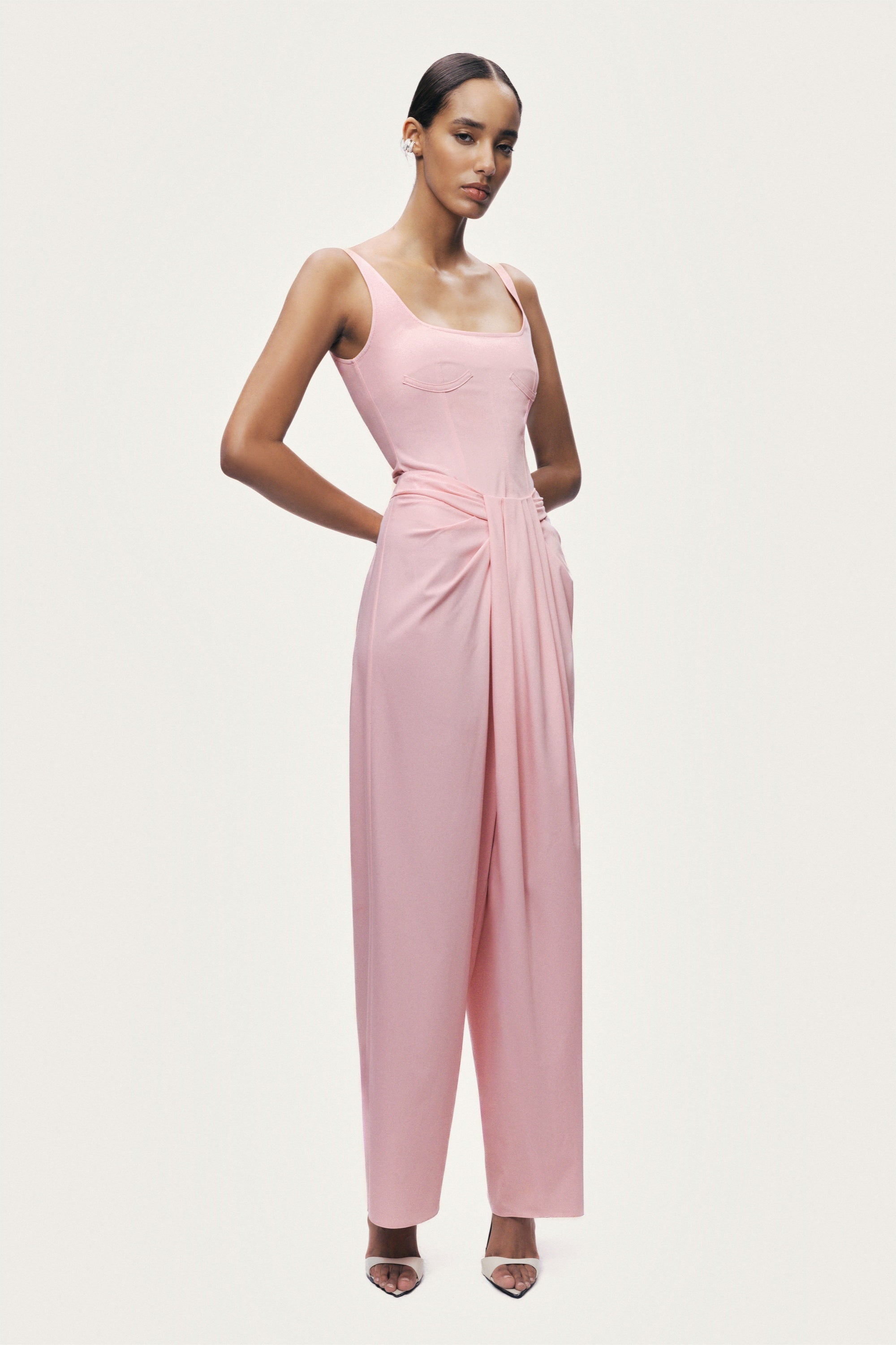 Pleated Detail Wide-Leg Trousers