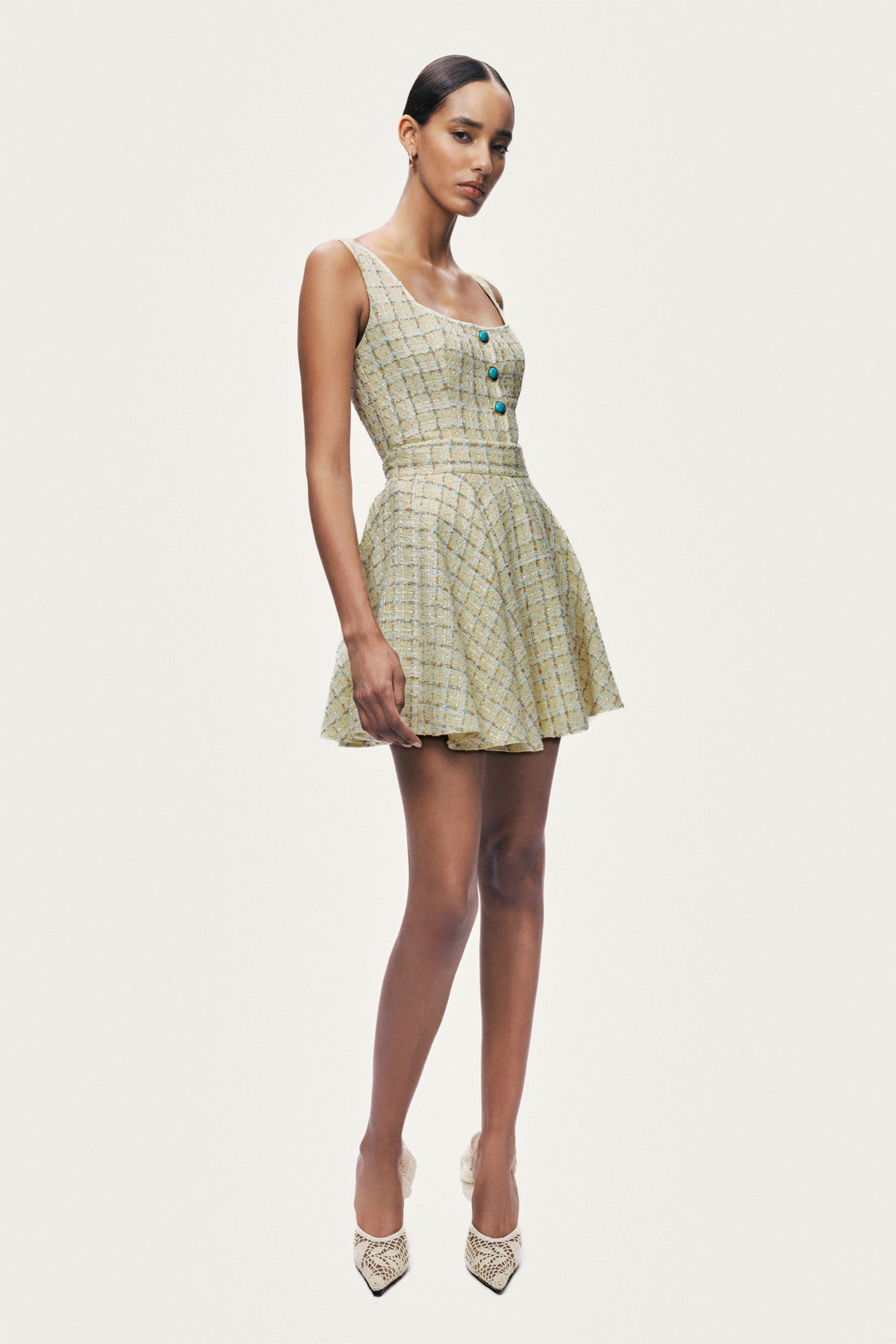 Pleated Frill Tweed Mini Skirt