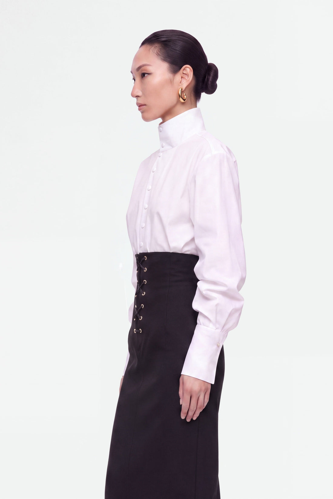 Eyelet-Detail High-Waist Midi Skirt