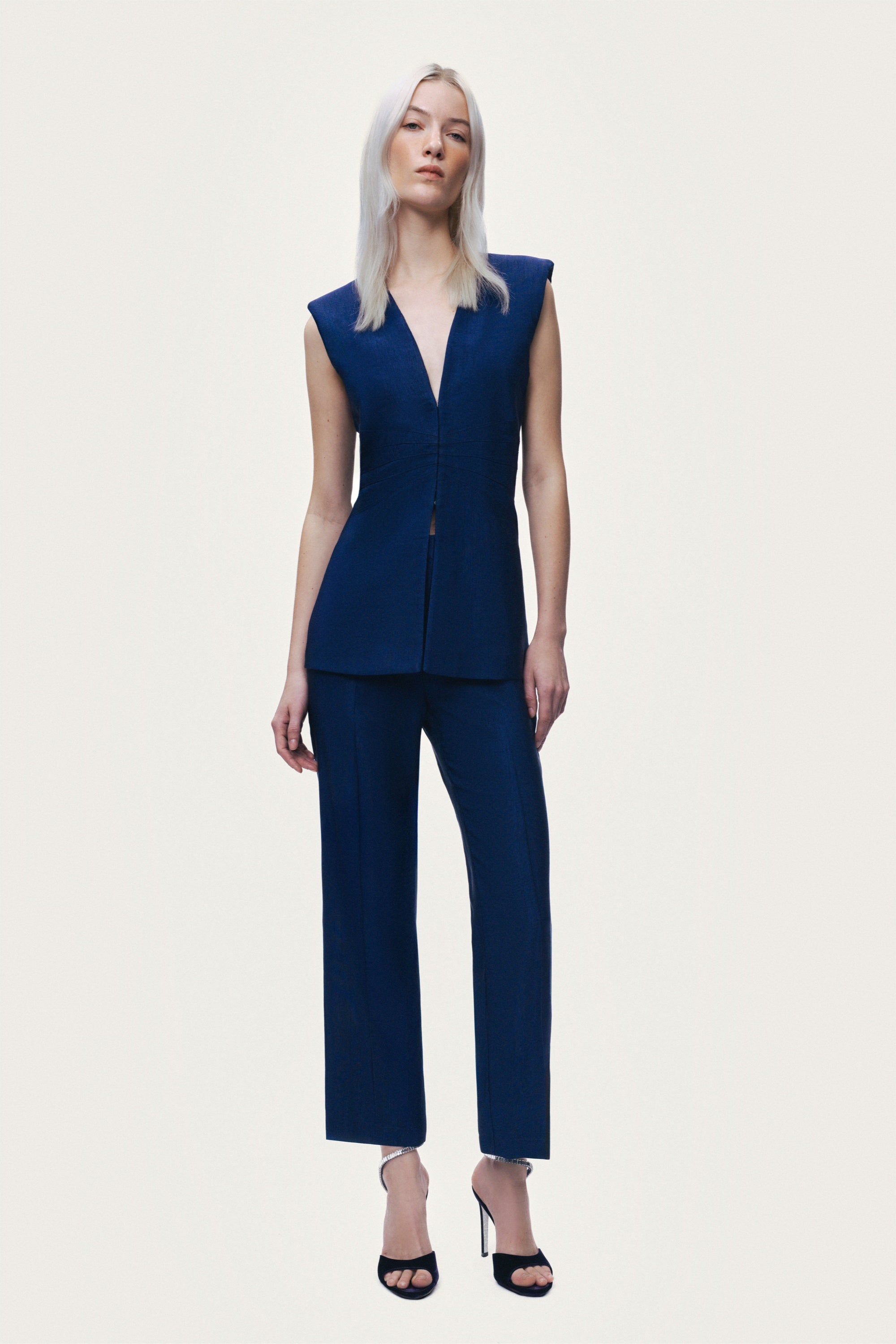 Padded Shoulder V-Neck Structured Vest