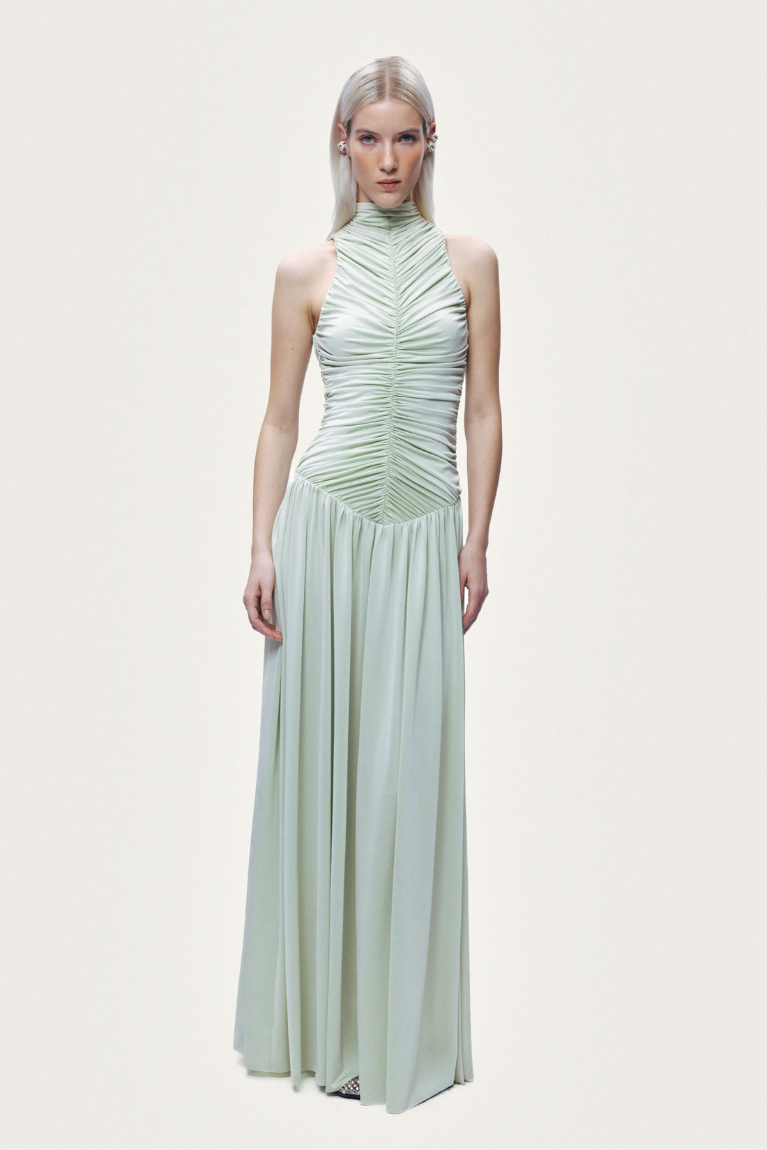 Draped High-Neck Maxi Dress