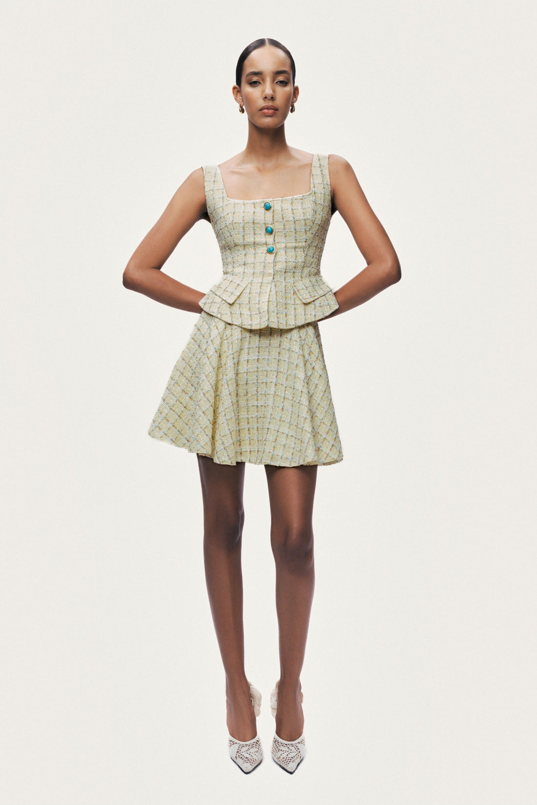 Button Accessory Tweed Bustier