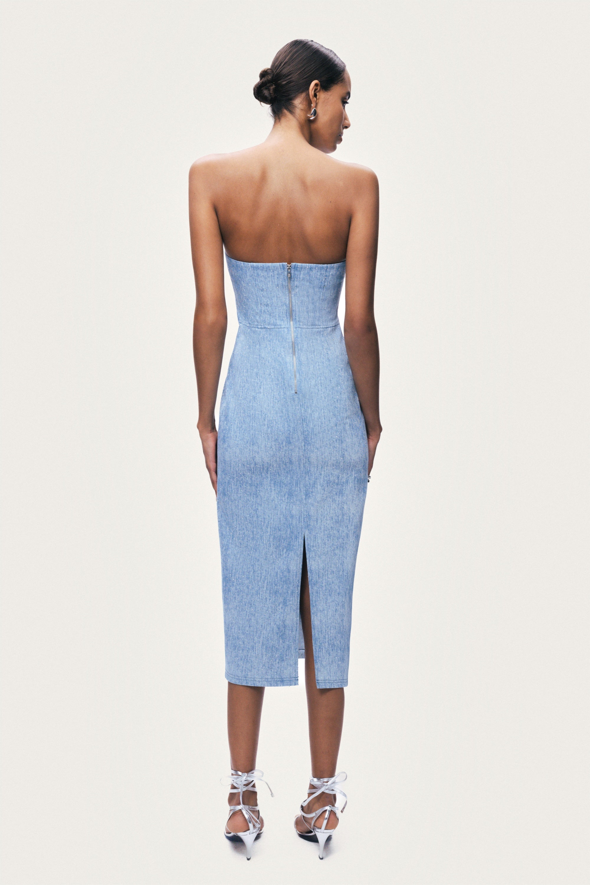 Stone Detail Strapless Midi Dress