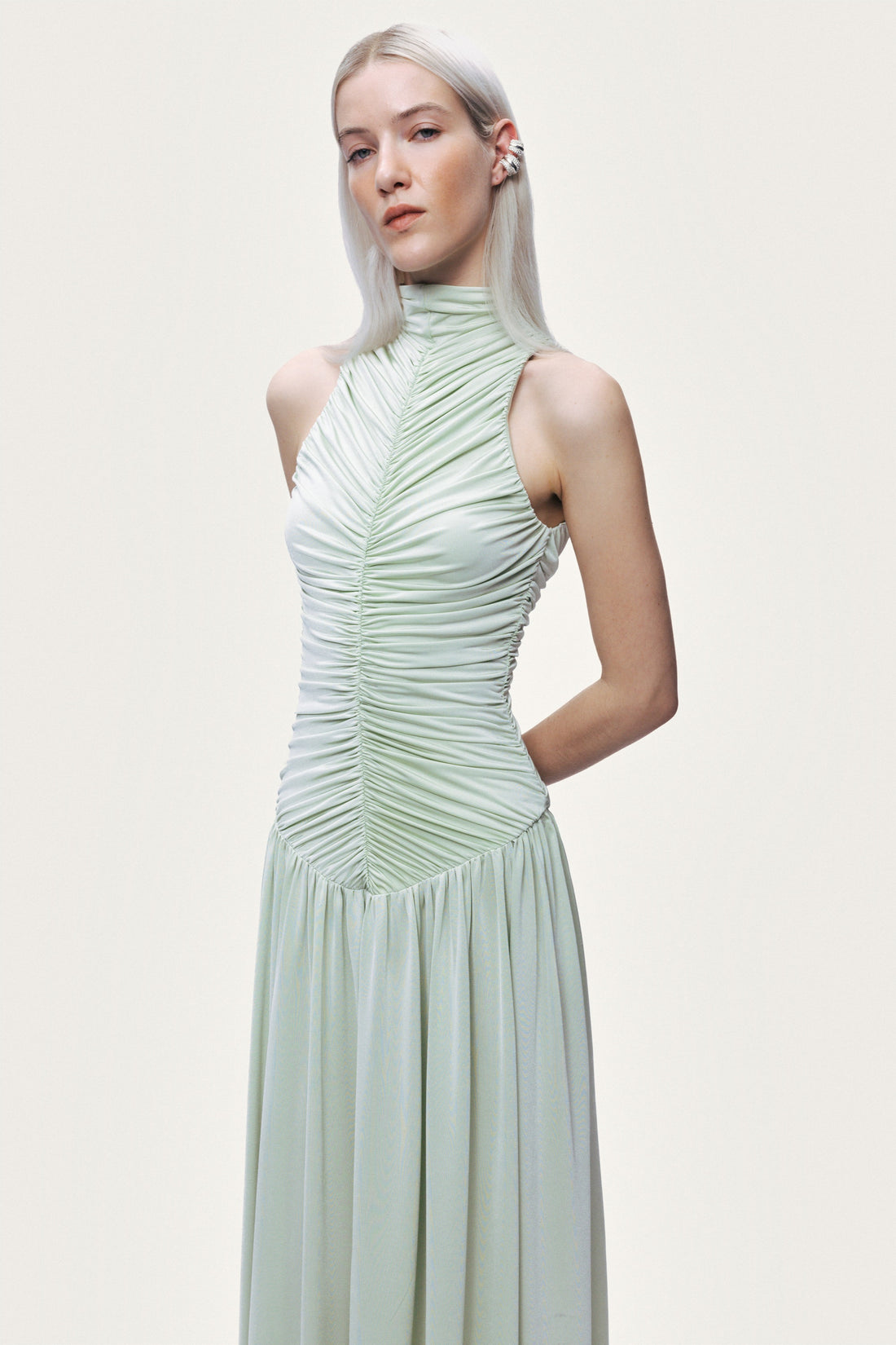 Draped High-Neck Maxi Dress
