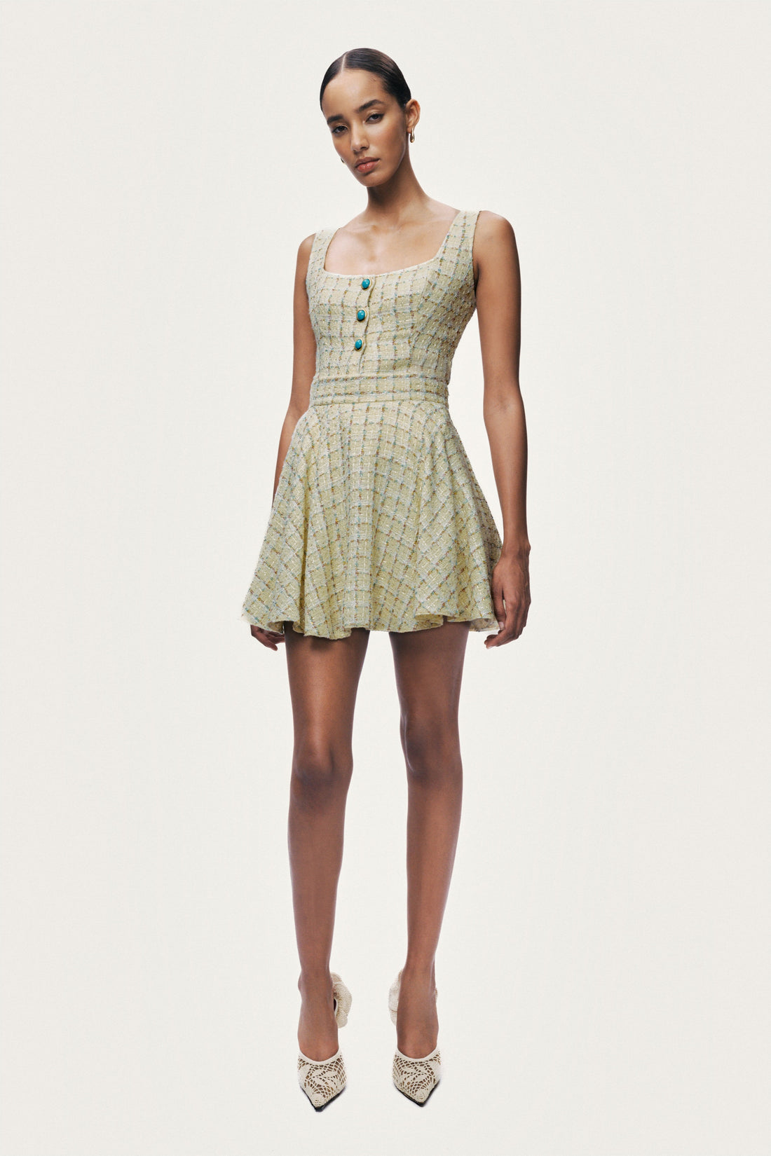 Pleated Frill Tweed Mini Skirt