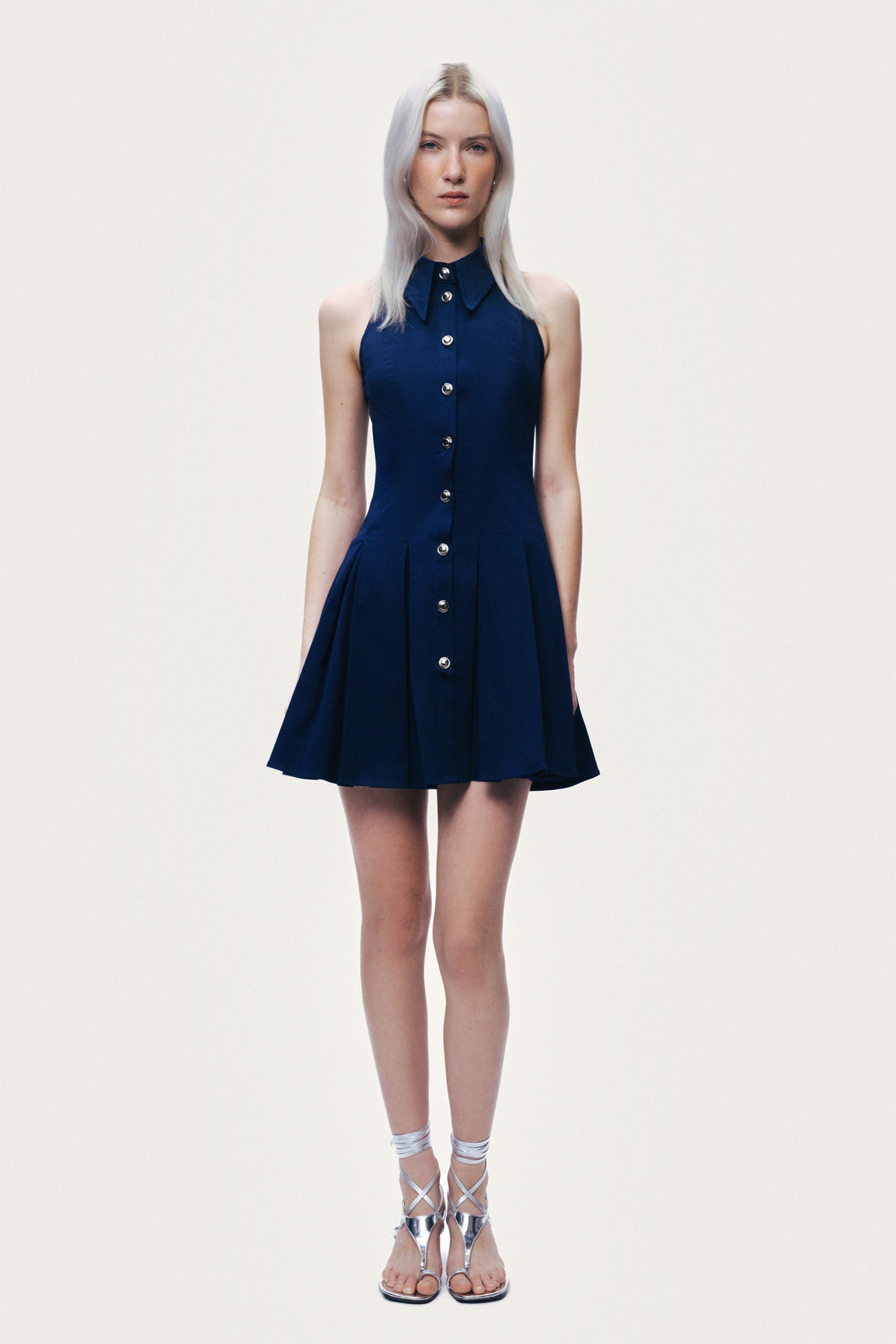 Shirt Collar Sleeveless Mini Dress