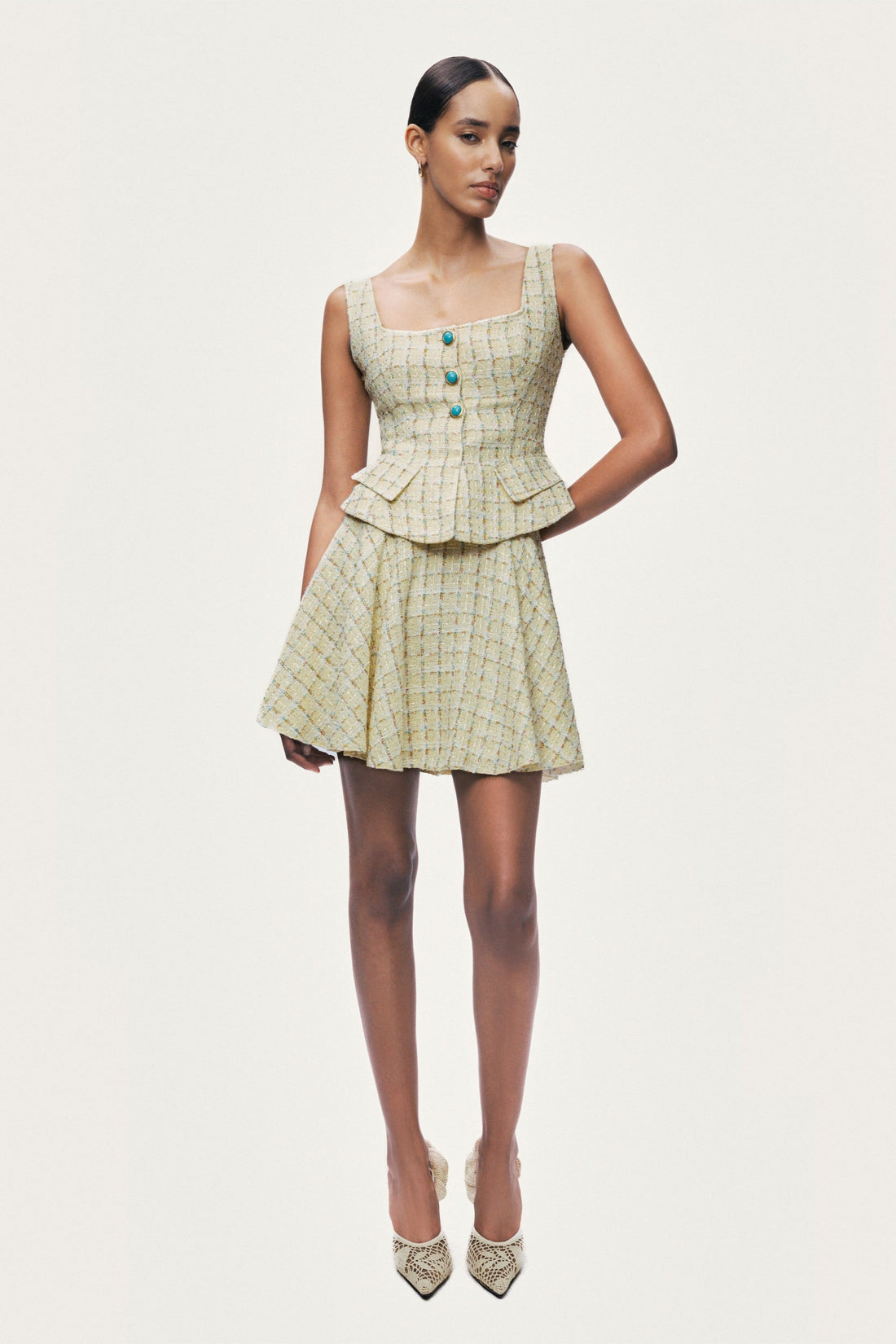 Button Accessory Tweed Bustier